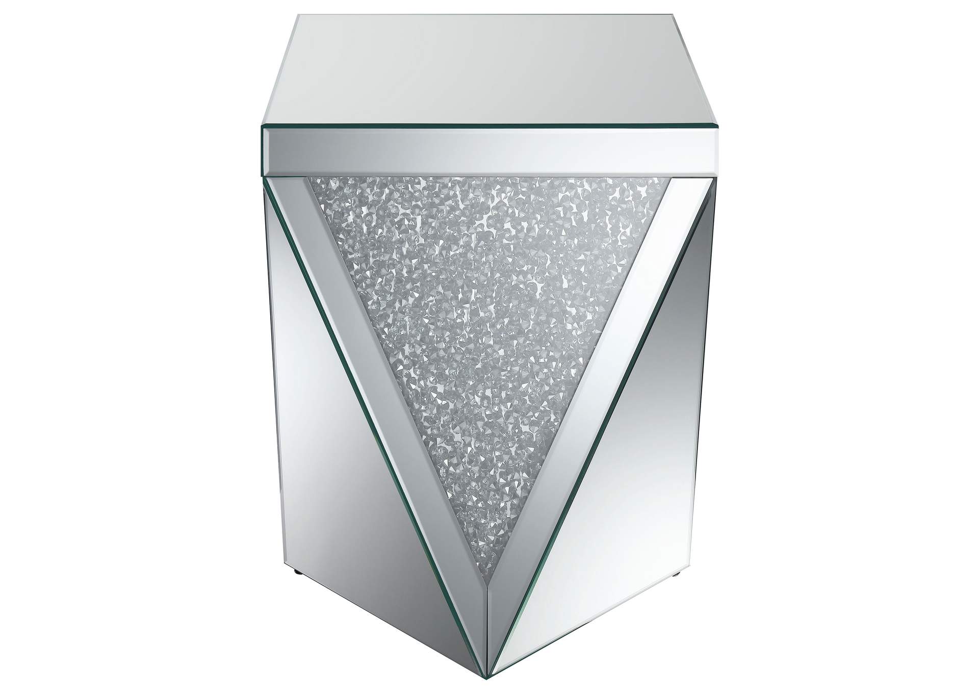 Gunilla Square End Table with Triangle Detailing Silver and Clear Mirror,Coaster Furniture