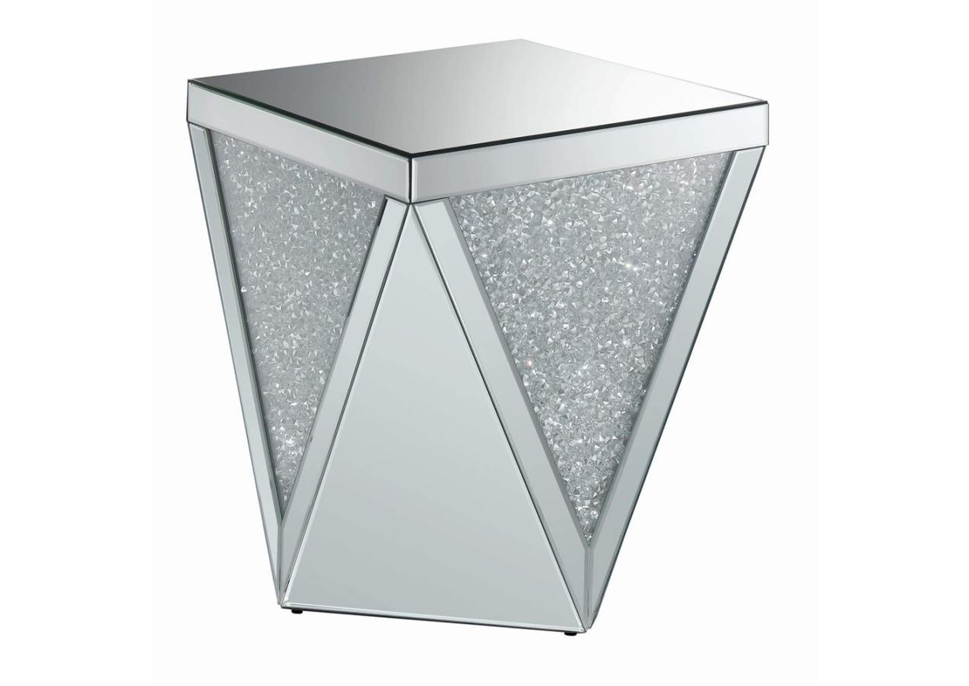 Gunilla Square End Table With Triangle Detailing Silver And Clear Mirror,Coaster Furniture