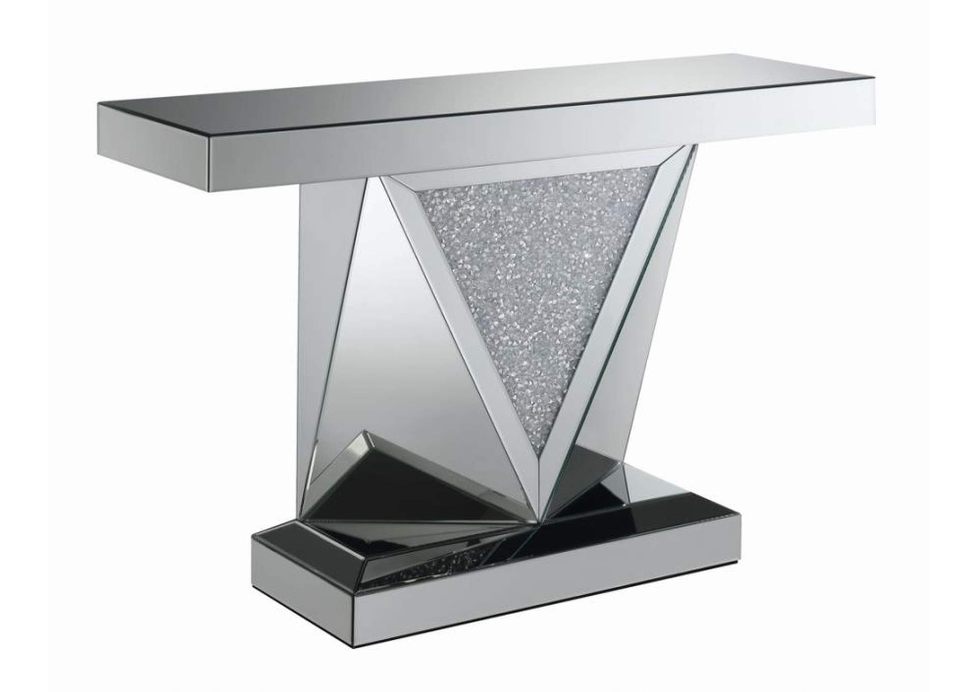 Gunilla Rectangular Sofa Table With Triangle Detailing Silver And Clear Mirror,Coaster Furniture