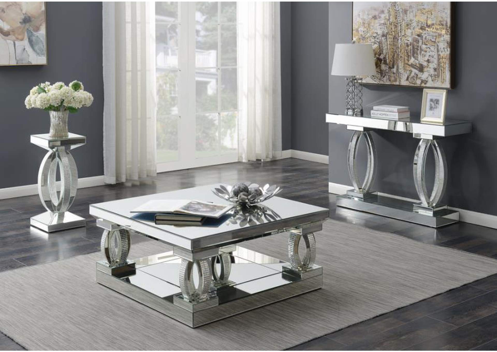 Amalia Square Coffee Table With Lower Shelf Clear Mirror,Coaster Furniture