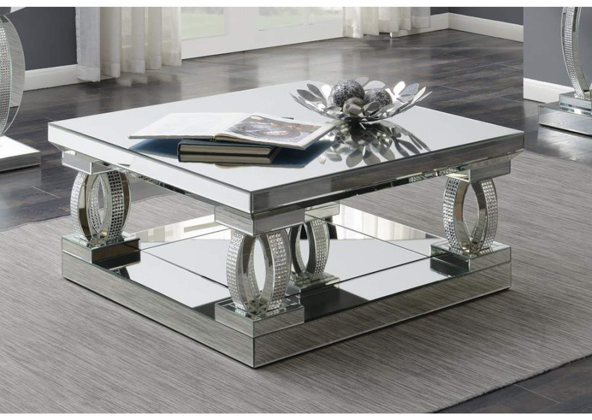 Avonlea Square Coffee Table with Lower Shelf Clear Mirror,Coaster Furniture
