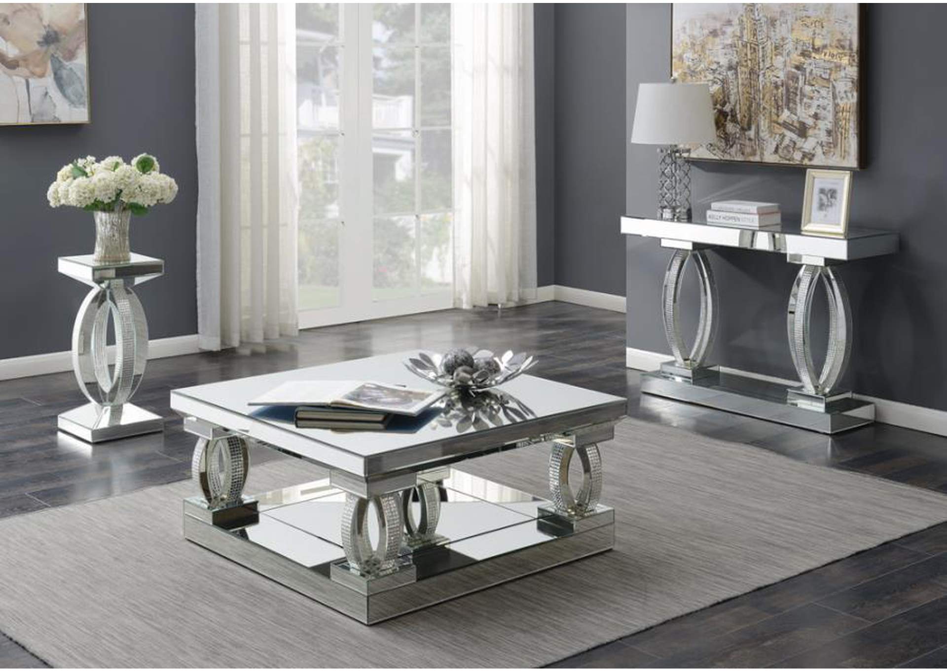 Rectangular Sofa Table with Shelf Clear Mirror,Coaster Furniture