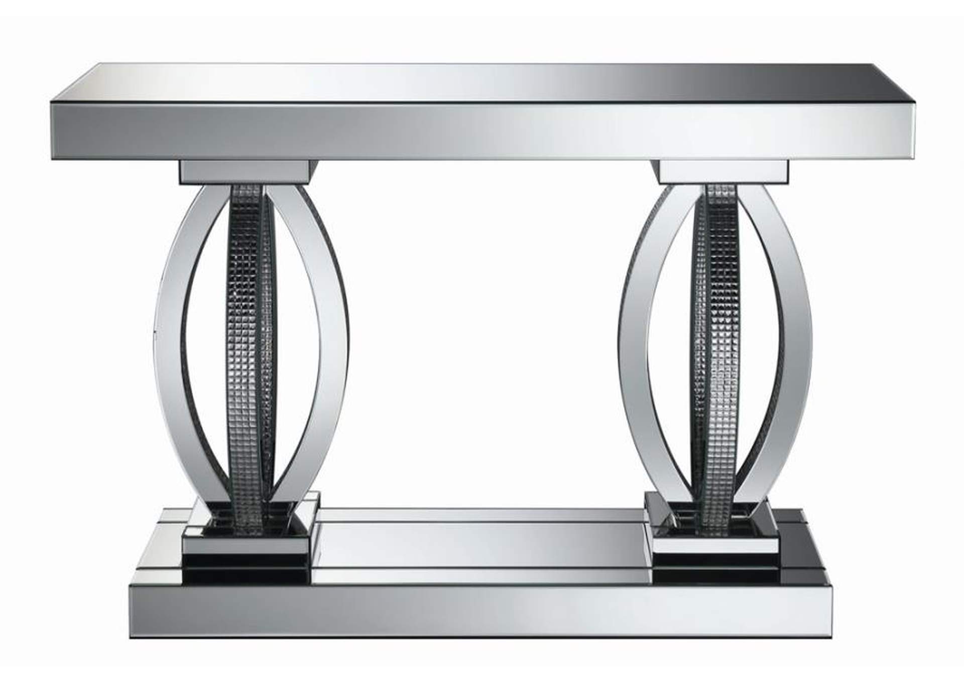 Amalia Rectangular Sofa Table with Shelf Clear Mirror,Coaster Furniture