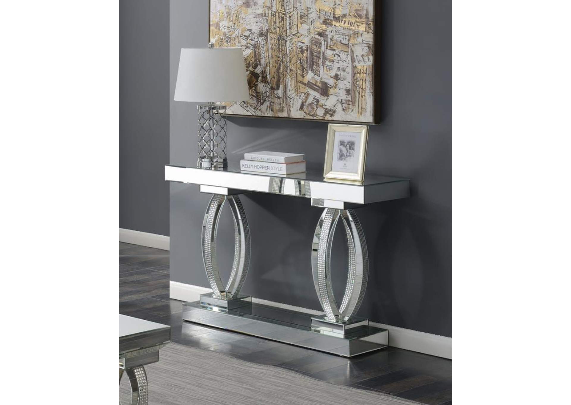 Amalia Rectangular Sofa Table with Shelf Clear Mirror,Coaster Furniture