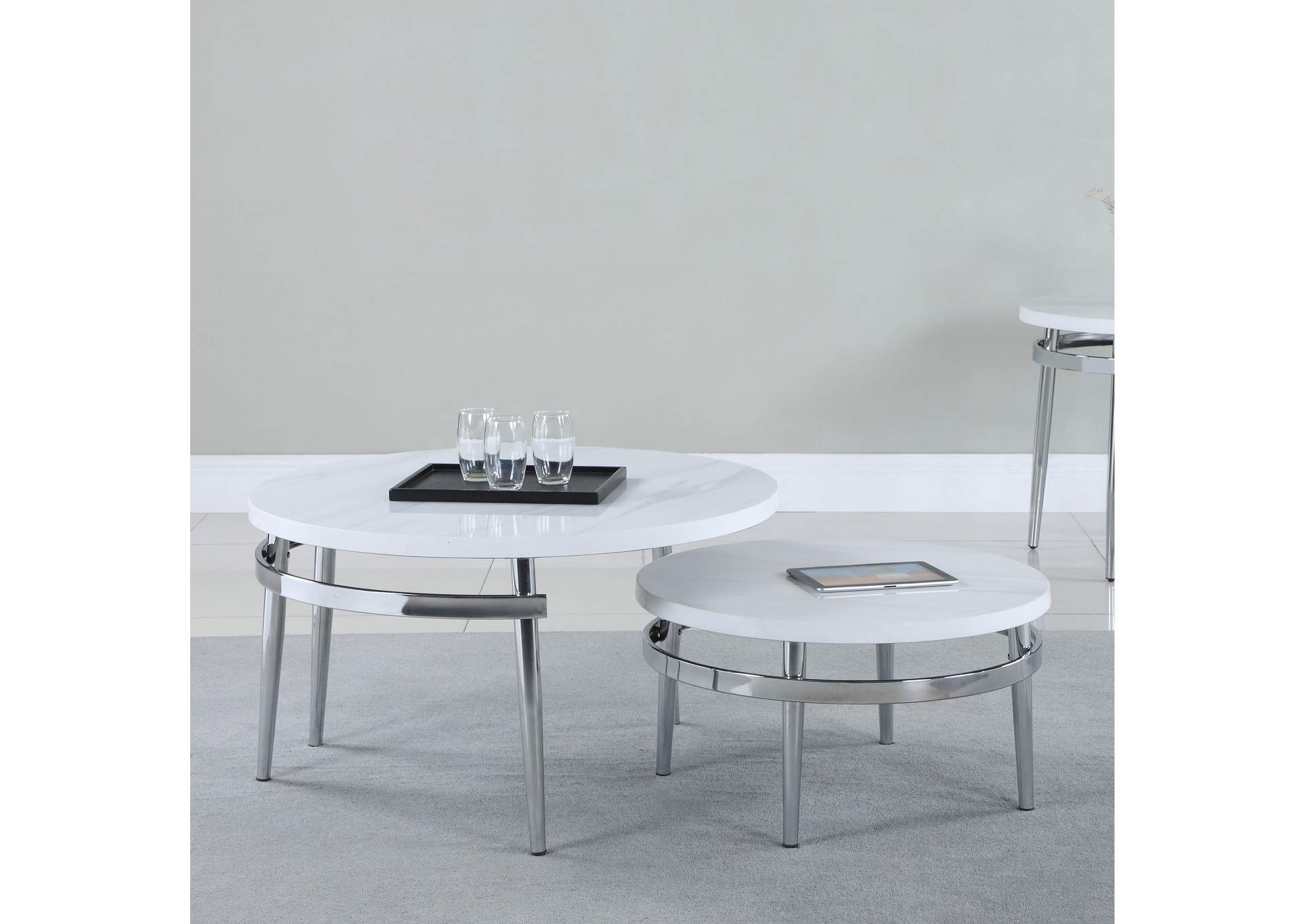 Avilla Round Nesting Coffee Table White and Chrome,Coaster Furniture