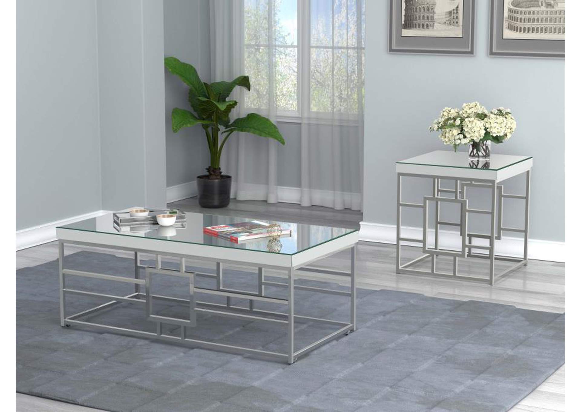 Dafina Geometric Frame Square End Table Chrome,Coaster Furniture