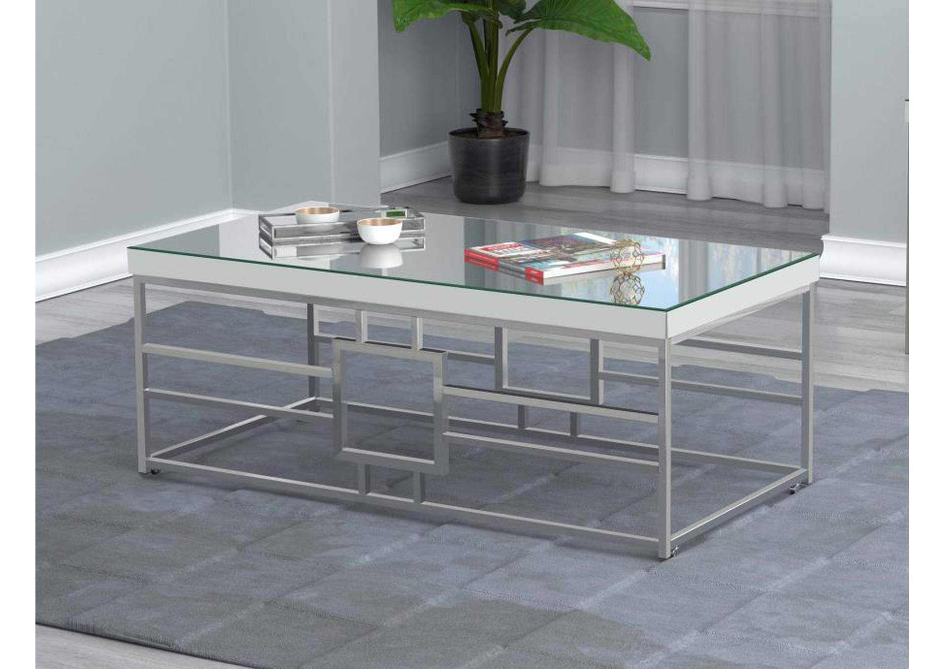 Dafina Geometric Frame Rectangular Coffee Table Chrome,Coaster Furniture