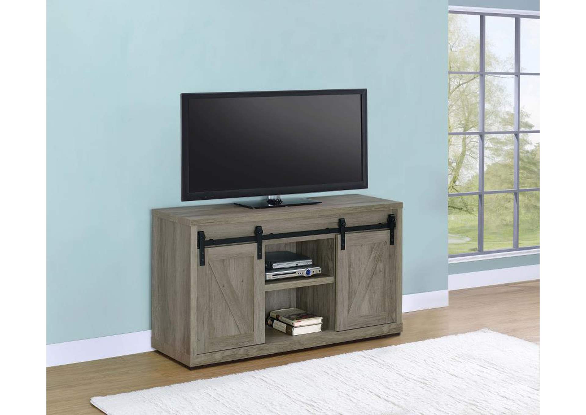 Brockton 48-Inch 3-Shelf Sliding Doors Tv Console Grey Driftwood,Coaster Furniture