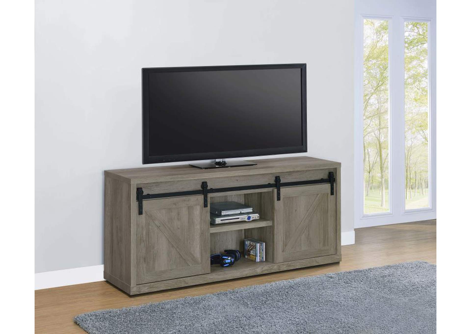 Brockton 59-Inch 3-Shelf Sliding Doors Tv Console Grey Driftwood,Coaster Furniture