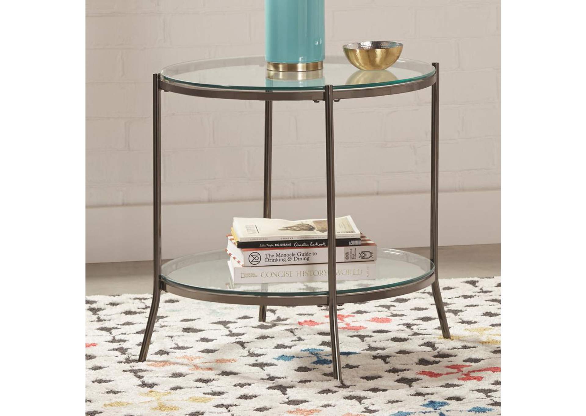 Laurie Round Glass Top End Table Black Nickel And Clear,Coaster Furniture