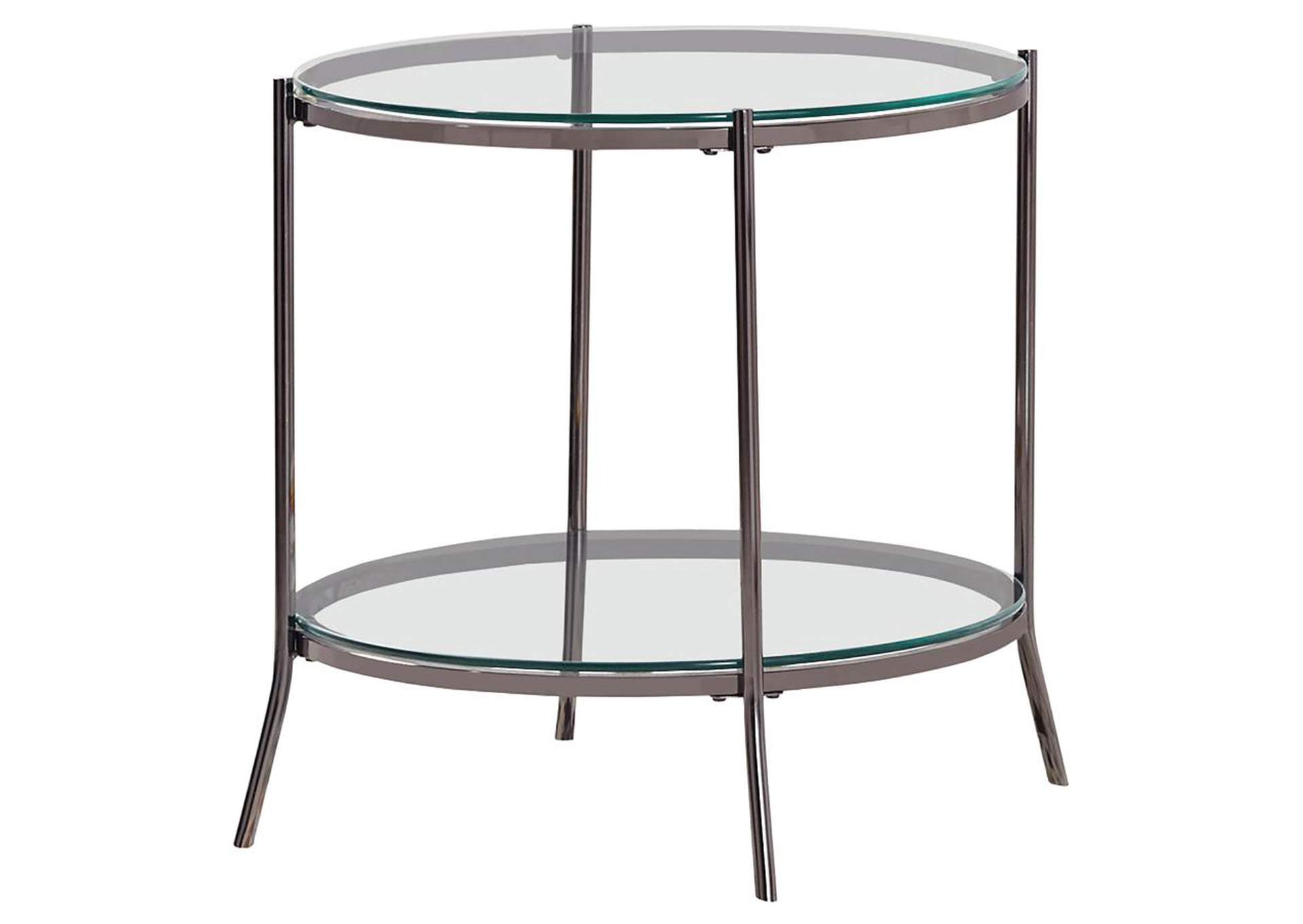 Laurie Round Glass Top End Table Black Nickel And Clear,Coaster Furniture