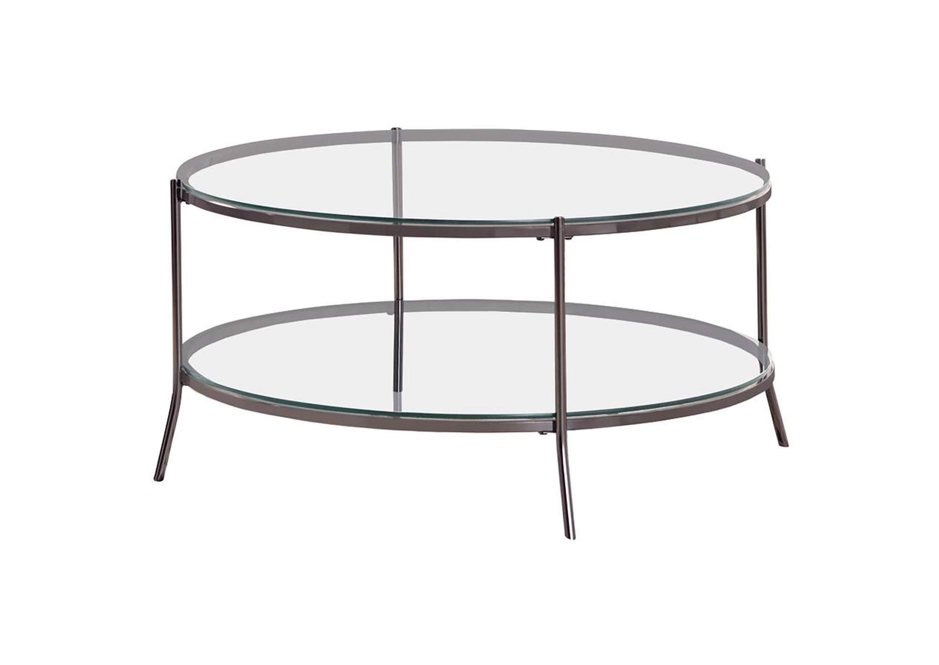 Laurie Glass Top Round Coffee Table Black Nickel And Clear,Coaster Furniture