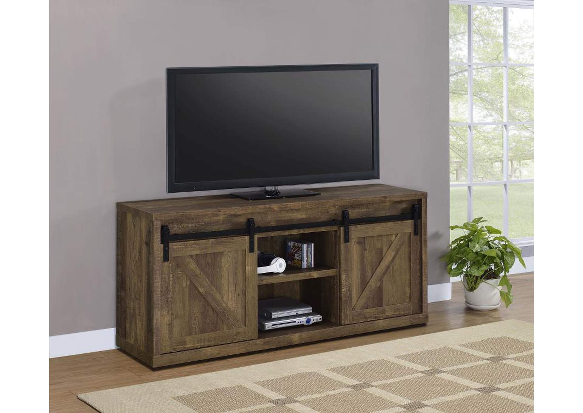 Brockton 59-Inch 3-Shelf Sliding Doors Tv Console Rustic Oak,Coaster Furniture