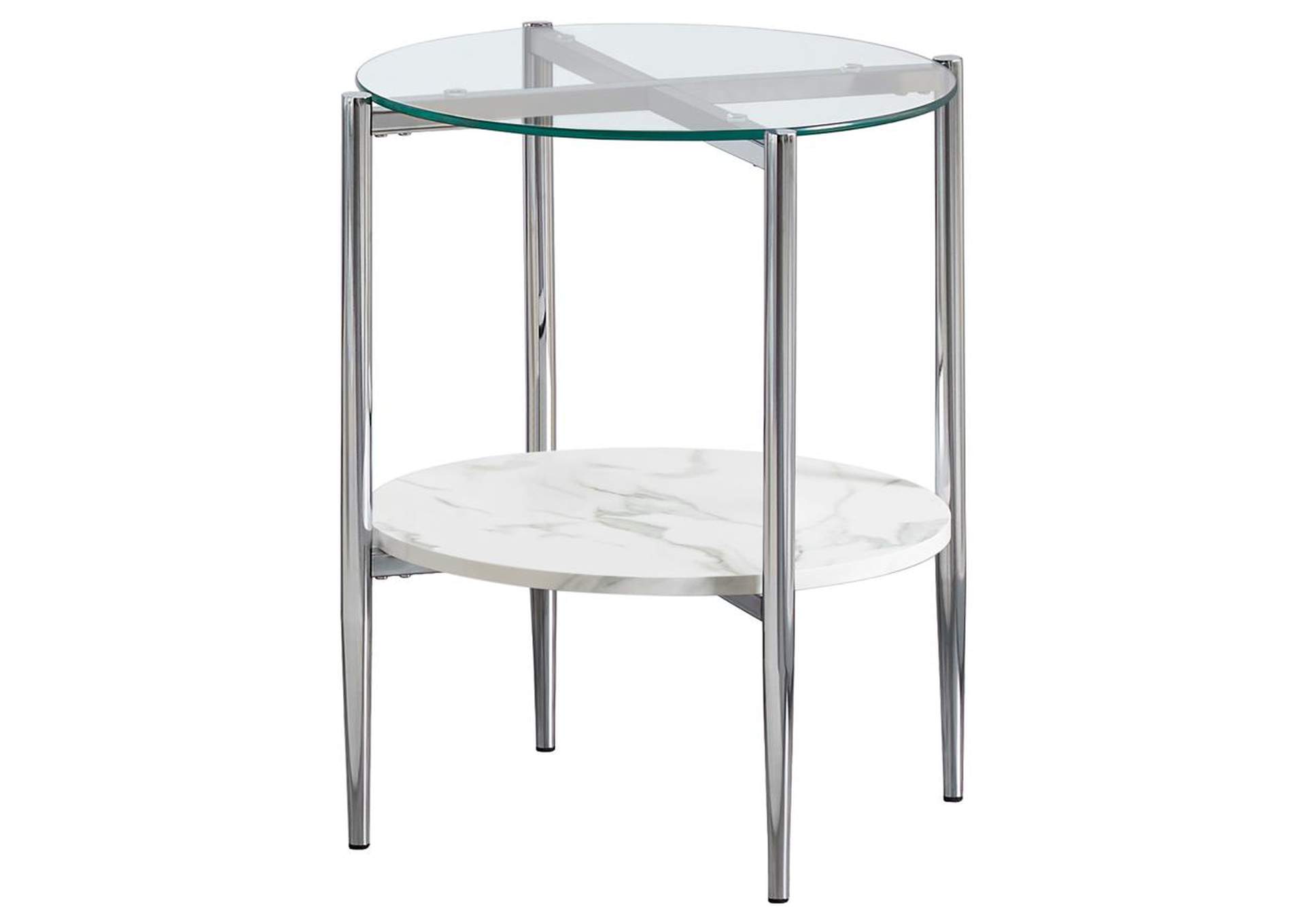 Cadee Round Glass Top End Table Clear And Chrome,Coaster Furniture
