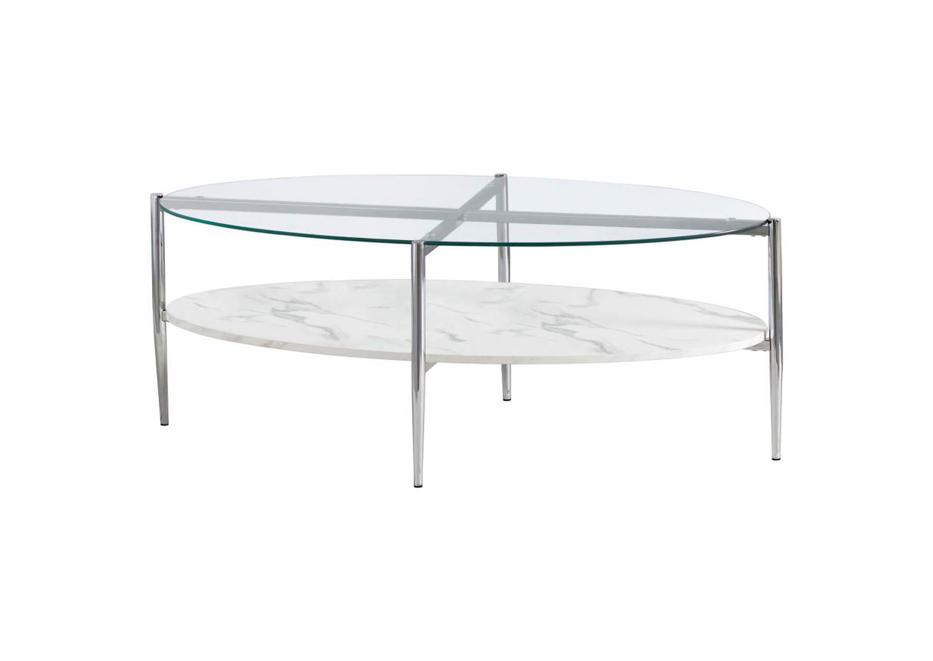 Cadee Round Glass Top Coffee Table White And Chrome,Coaster Furniture