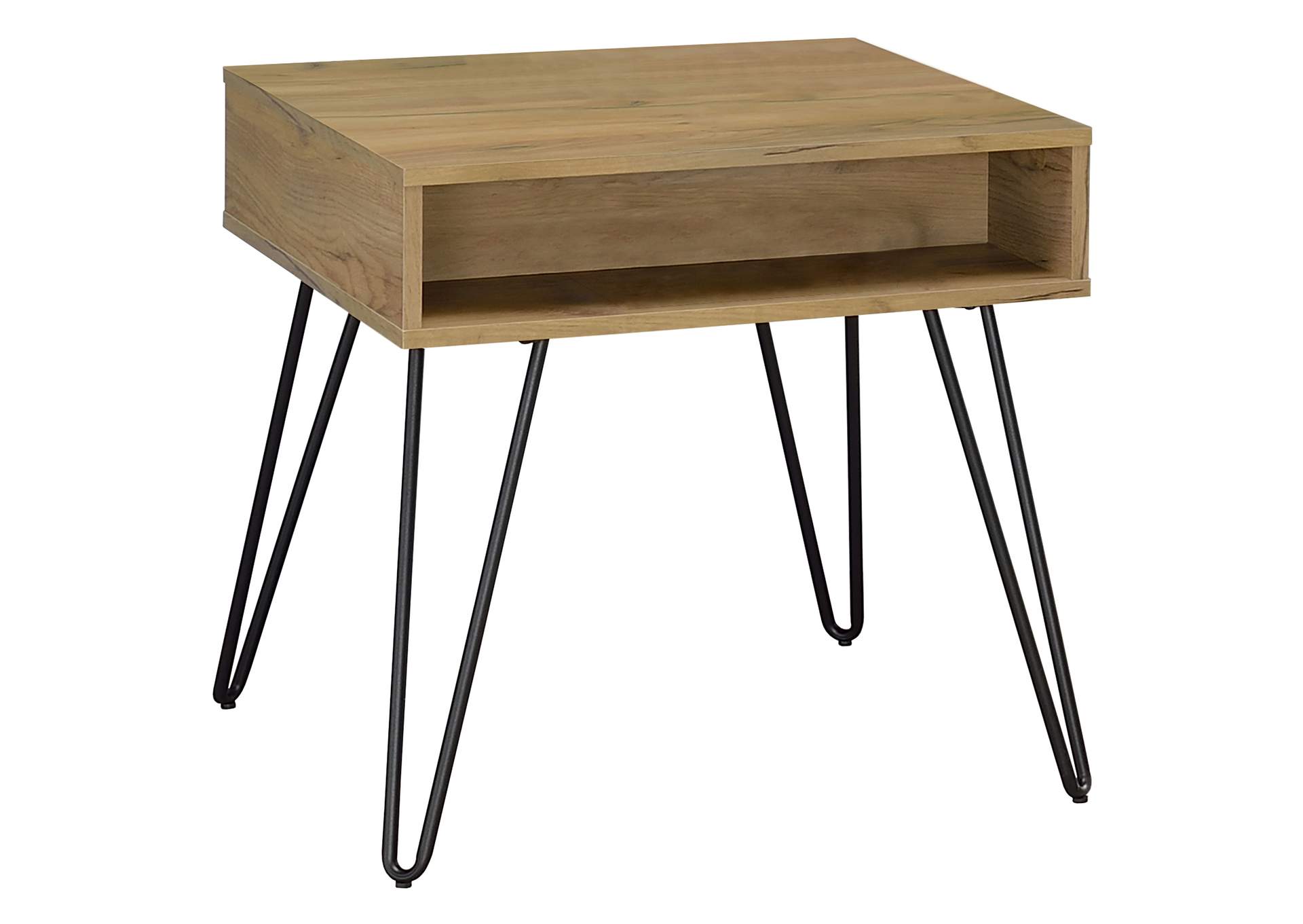 Fanning Square End Table with Open Compartment Golden Oak and Black,Coaster Furniture