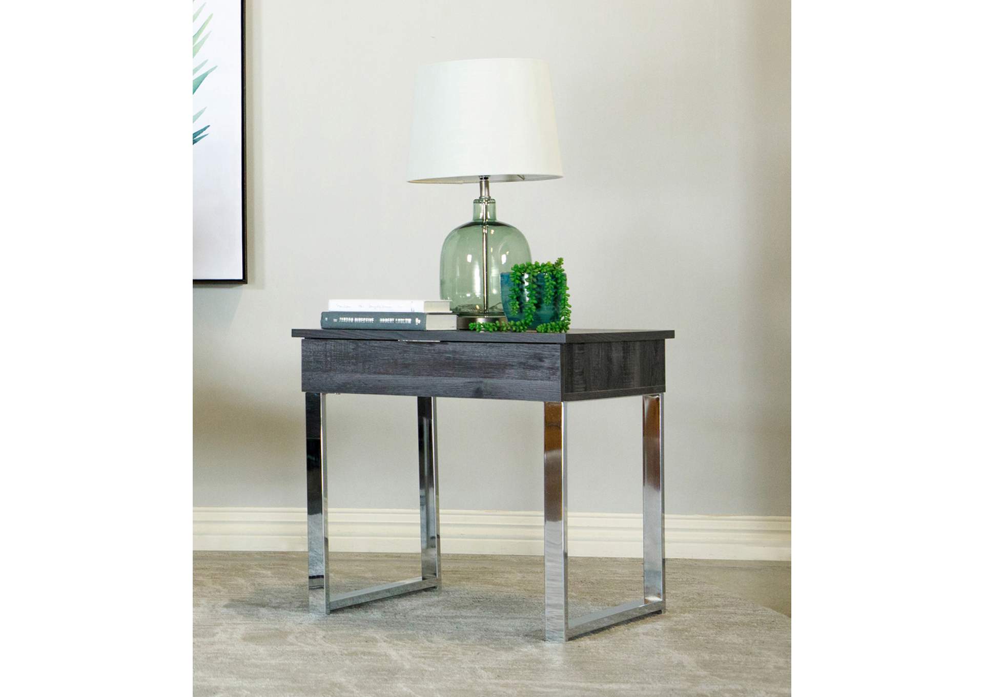 Baines Square 1-drawer End Table Dark Charcoal and Chrome,Coaster Furniture