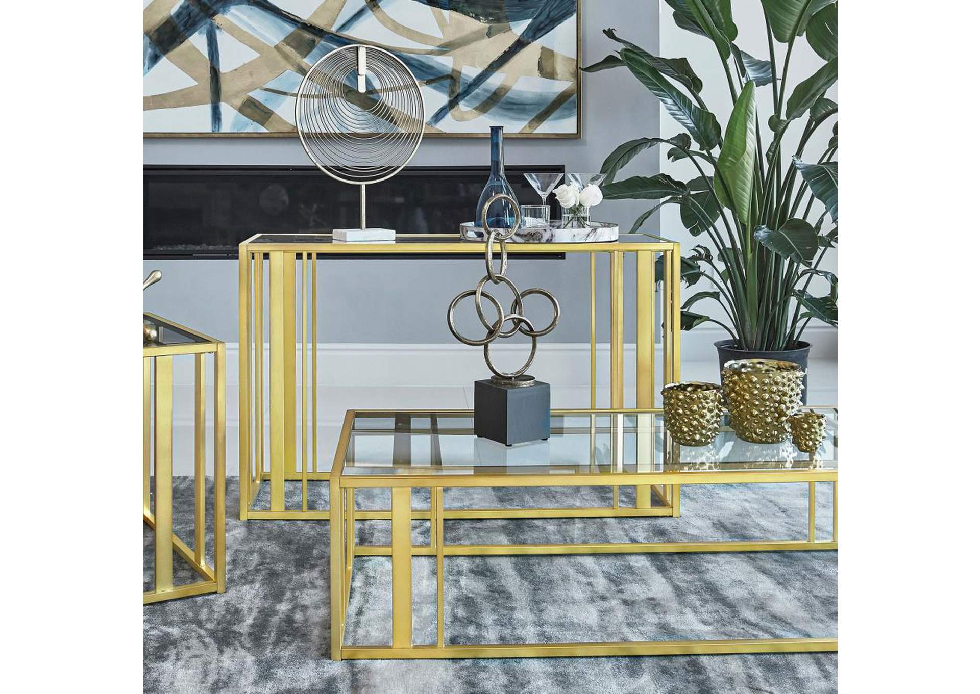 Adri Metal Frame Sofa Table Matte Brass,Coaster Furniture