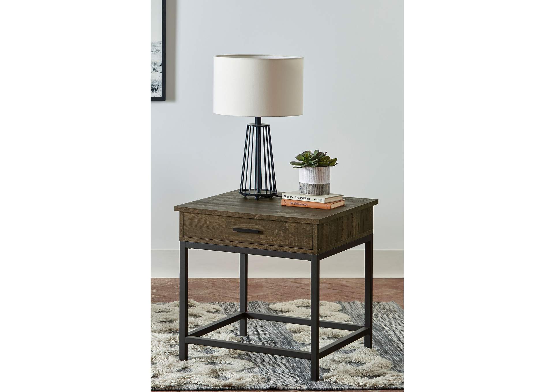 Byers Square 1-drawer End Table Brown Oak and Sandy Black,Coaster Furniture