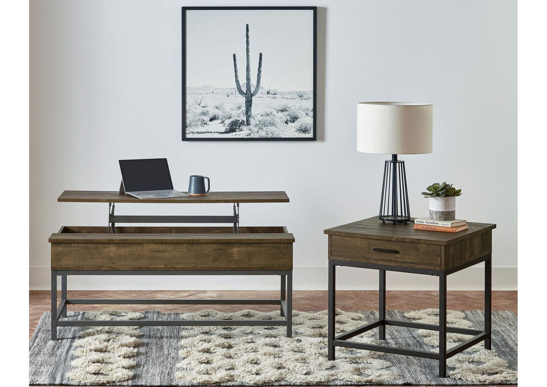 Byers Square 1-drawer End Table Brown Oak and Sandy Black,Coaster Furniture