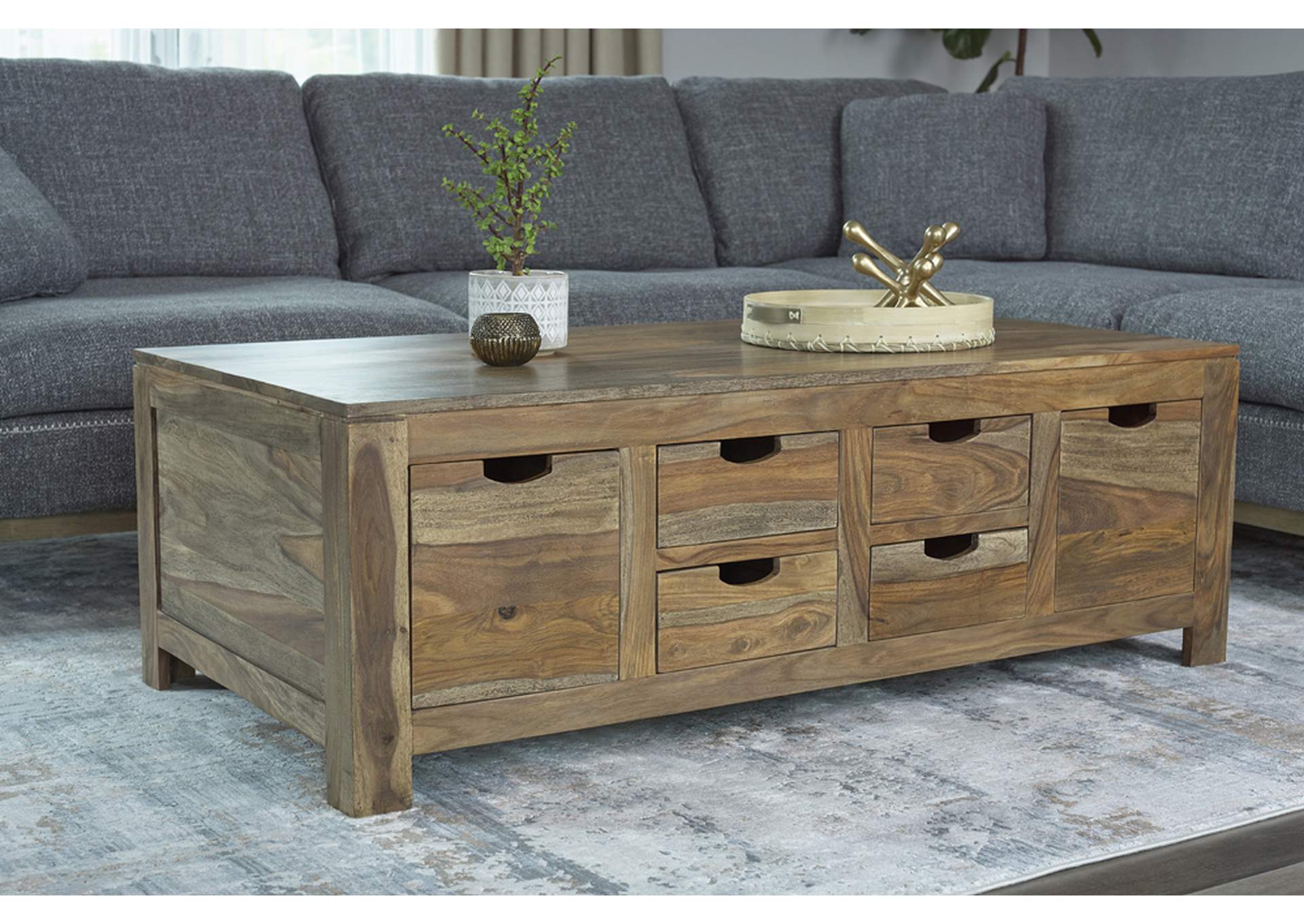 Esther 6-drawer Storage Coffee Table Natural Sheesham,Coaster Furniture