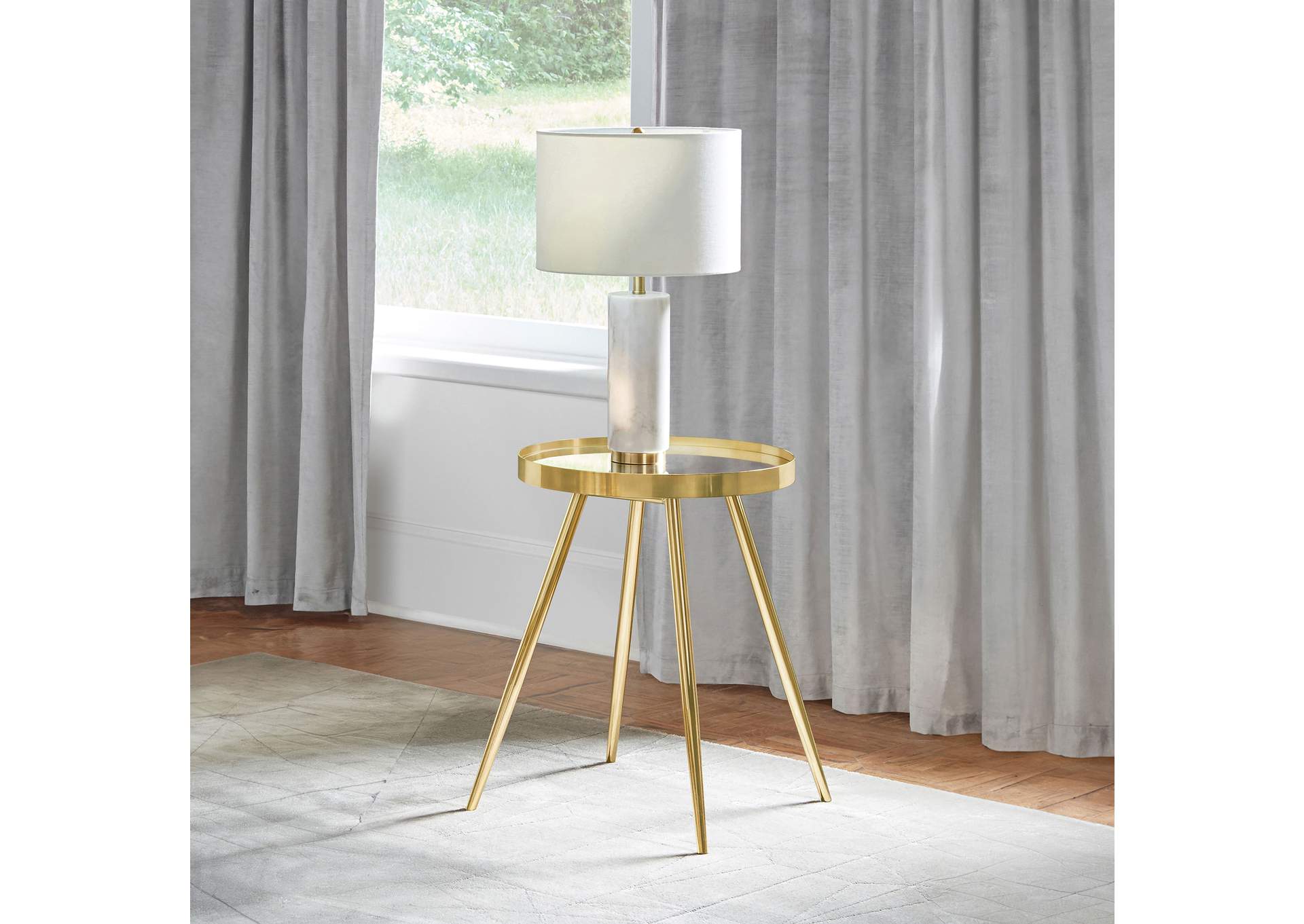 Kaelyn Round Mirror Top End Table Gold,Coaster Furniture