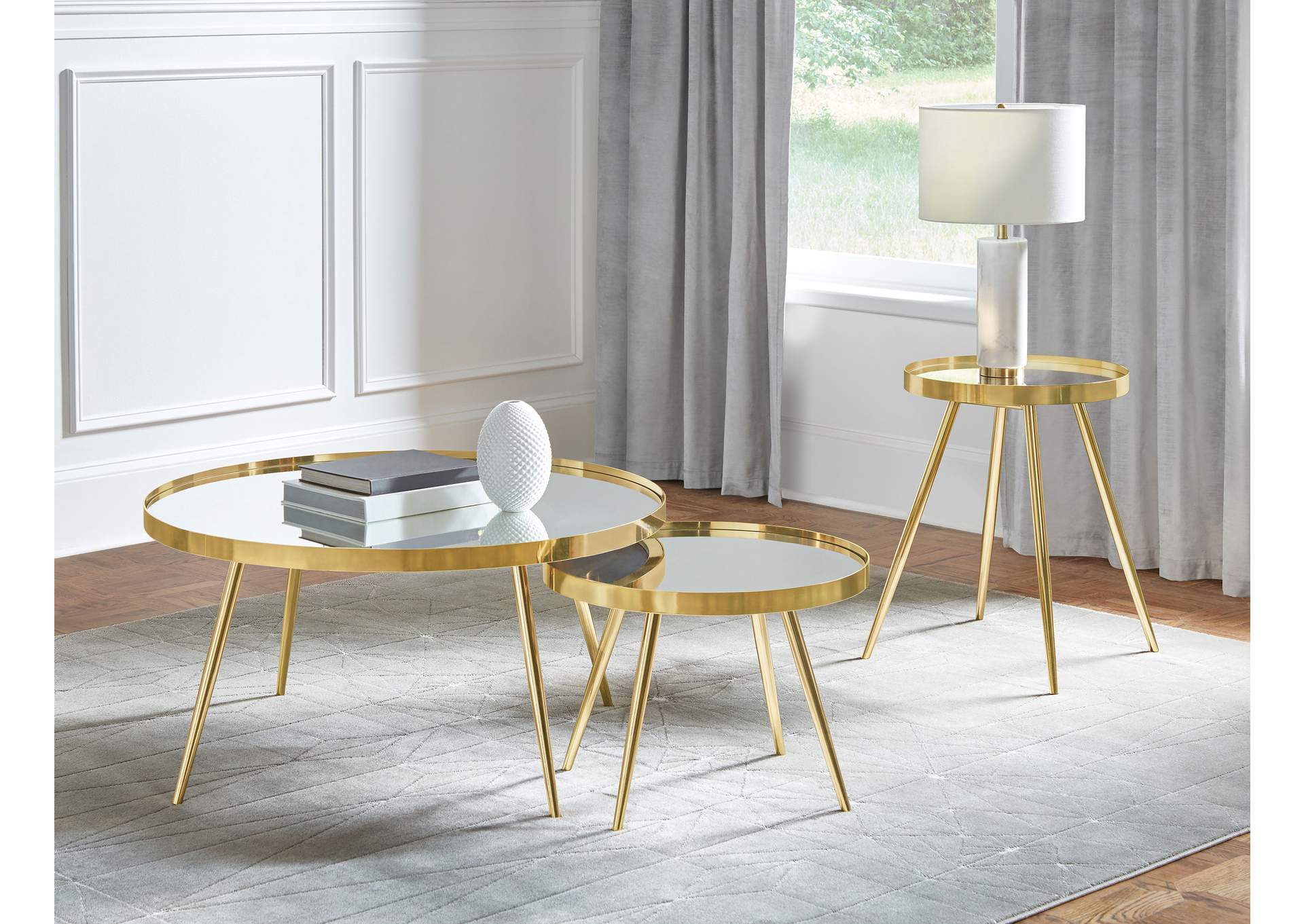 Kaelyn Round Mirror Top End Table Gold,Coaster Furniture