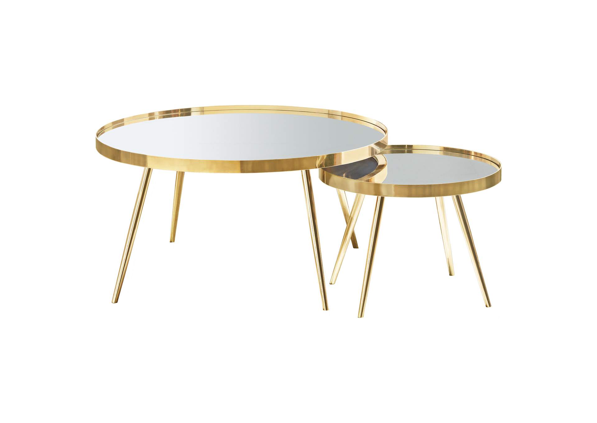 Kaelyn 2-piece Mirror Top Nesting Coffee Table Mirror and Gold,Coaster Furniture