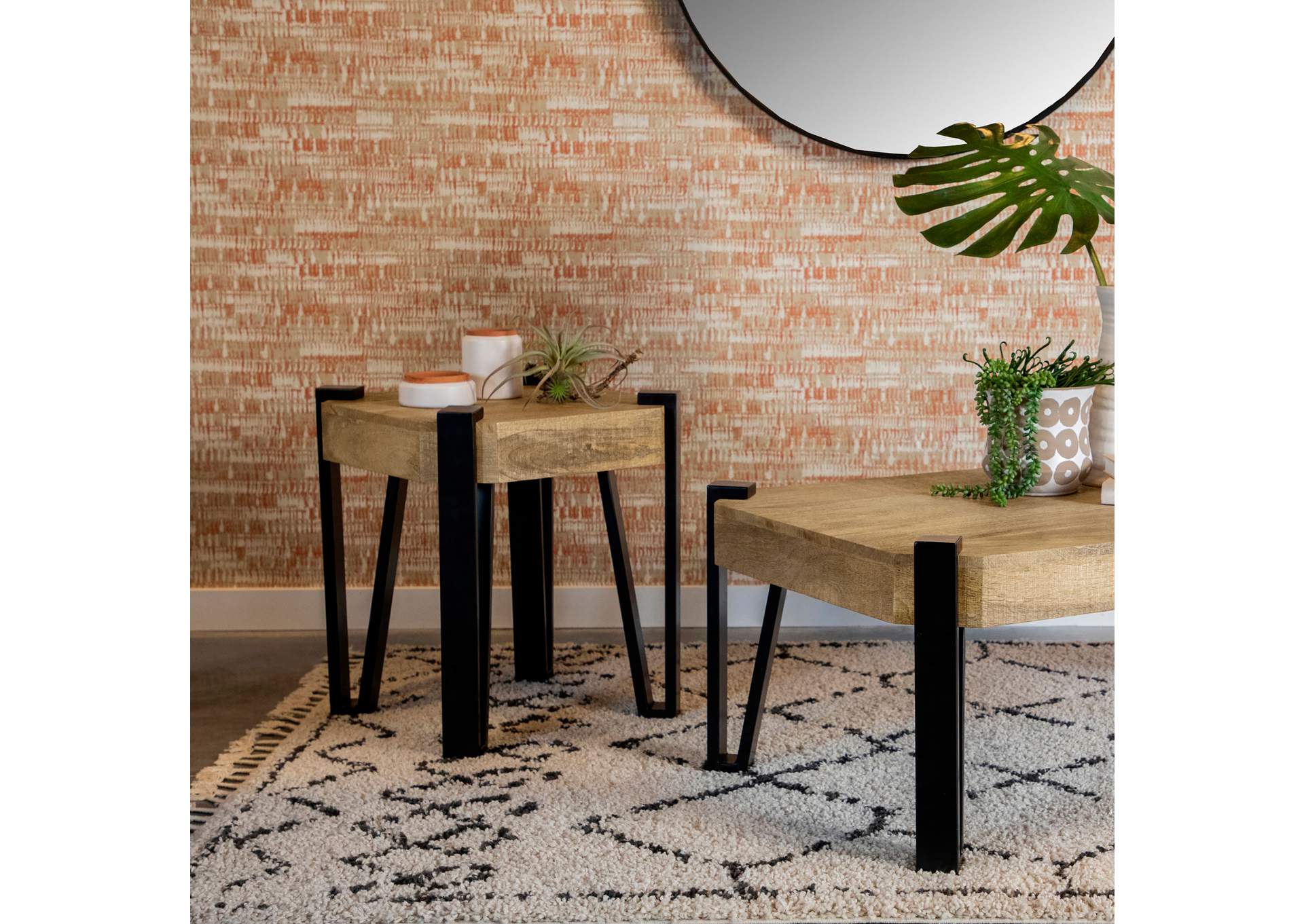 Winston Wooden Square Top End Table Natural and Matte Black,Coaster Furniture