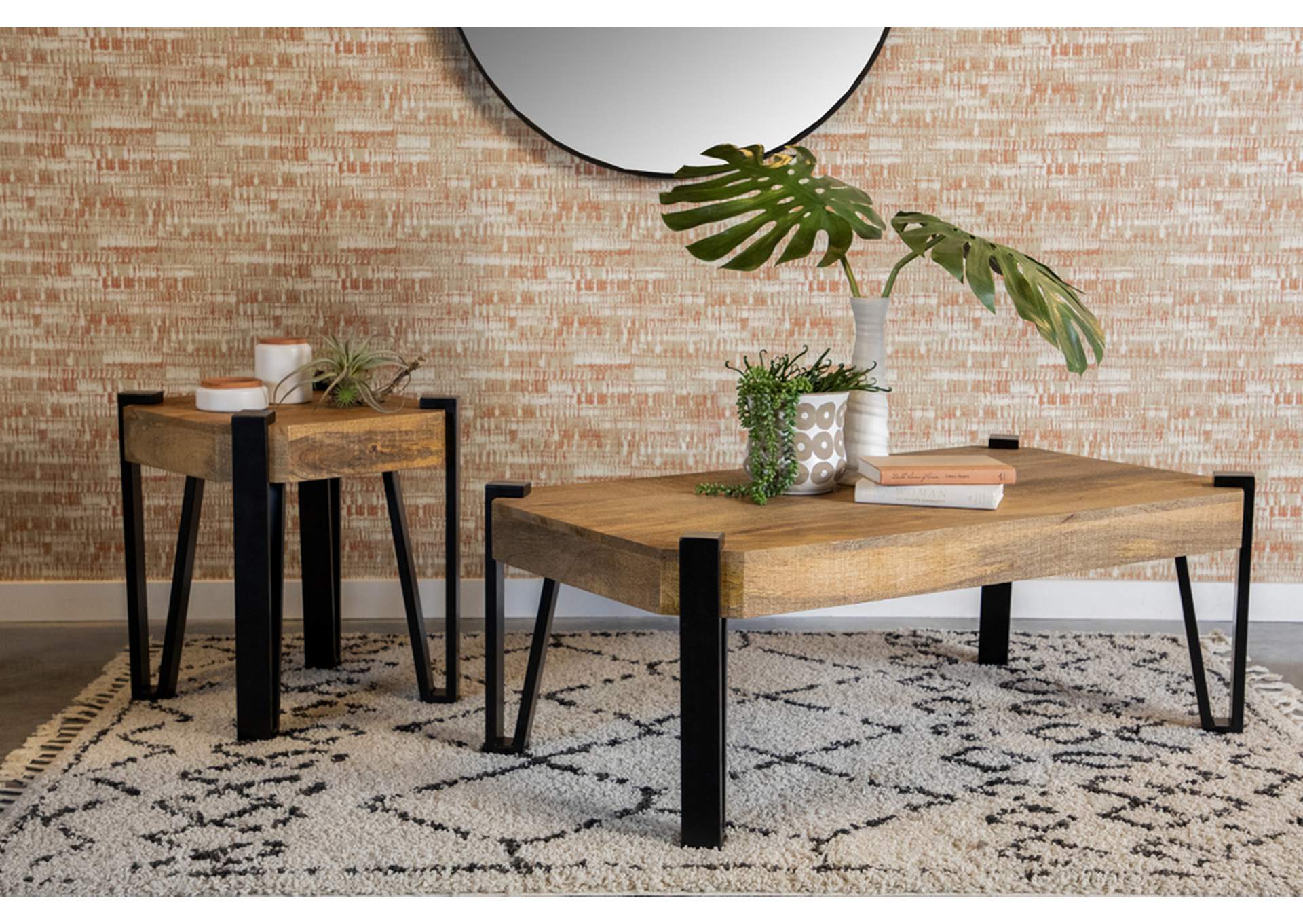 Winston Wooden Square Top End Table Natural and Matte Black,Coaster Furniture