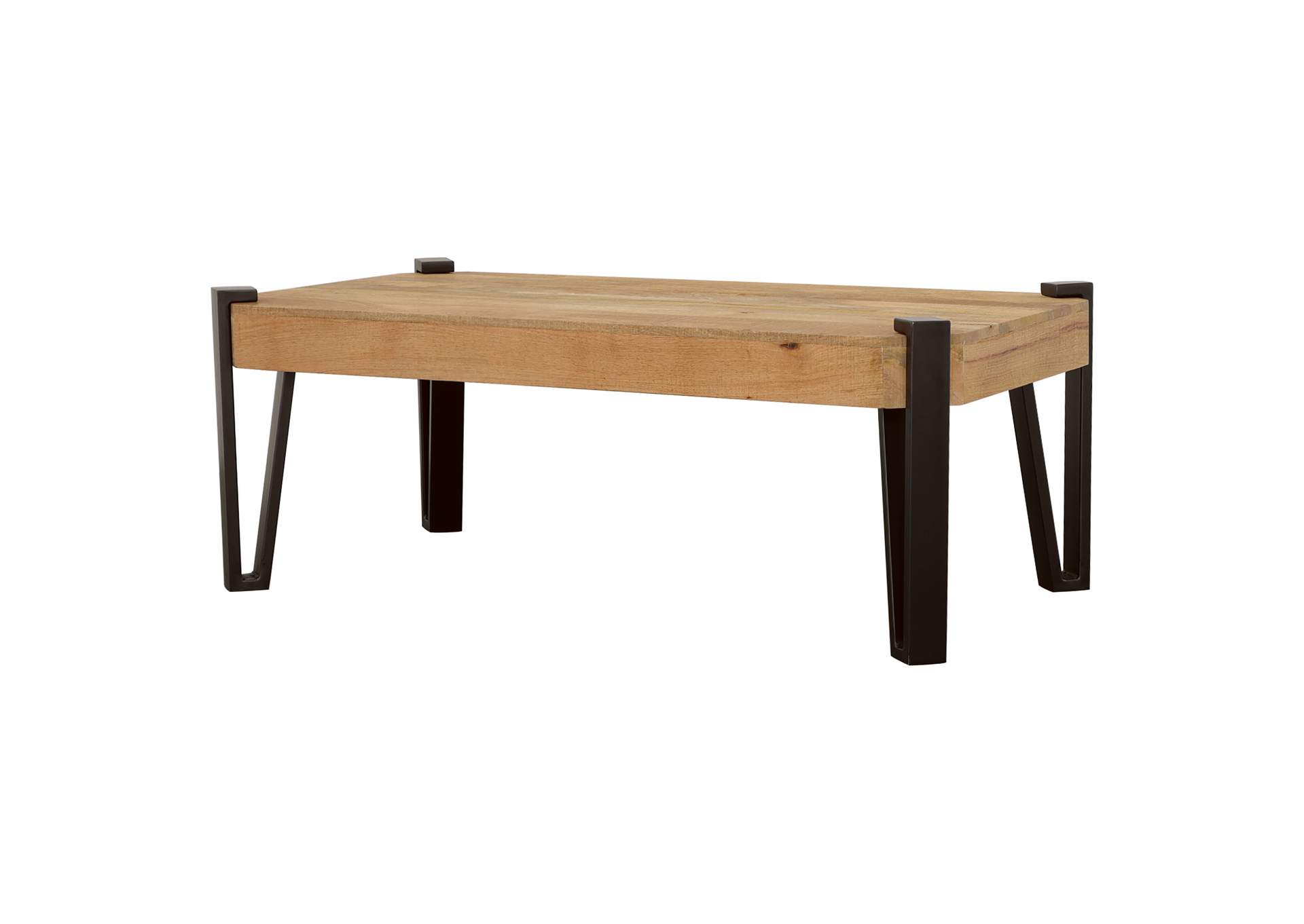 Winston Wooden Rectangular Top Coffee Table Natural and Matte Black,Coaster Furniture