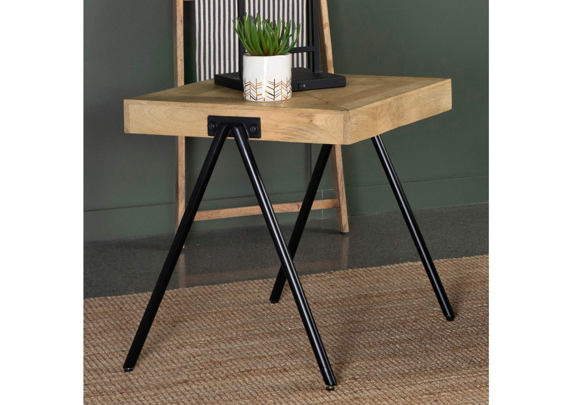 Avery Square End Table with Metal Legs Natural and Black,Coaster Furniture