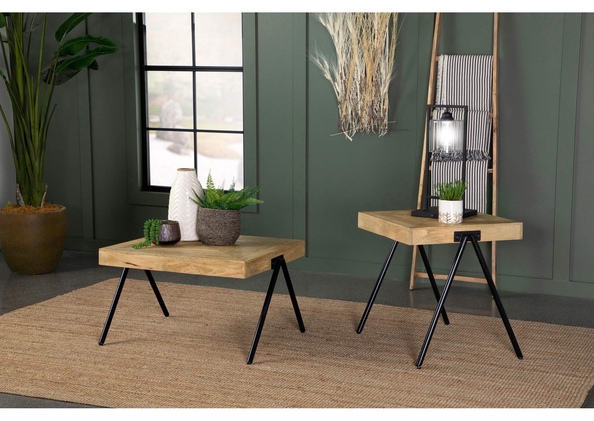 Avery Square End Table with Metal Legs Natural and Black,Coaster Furniture