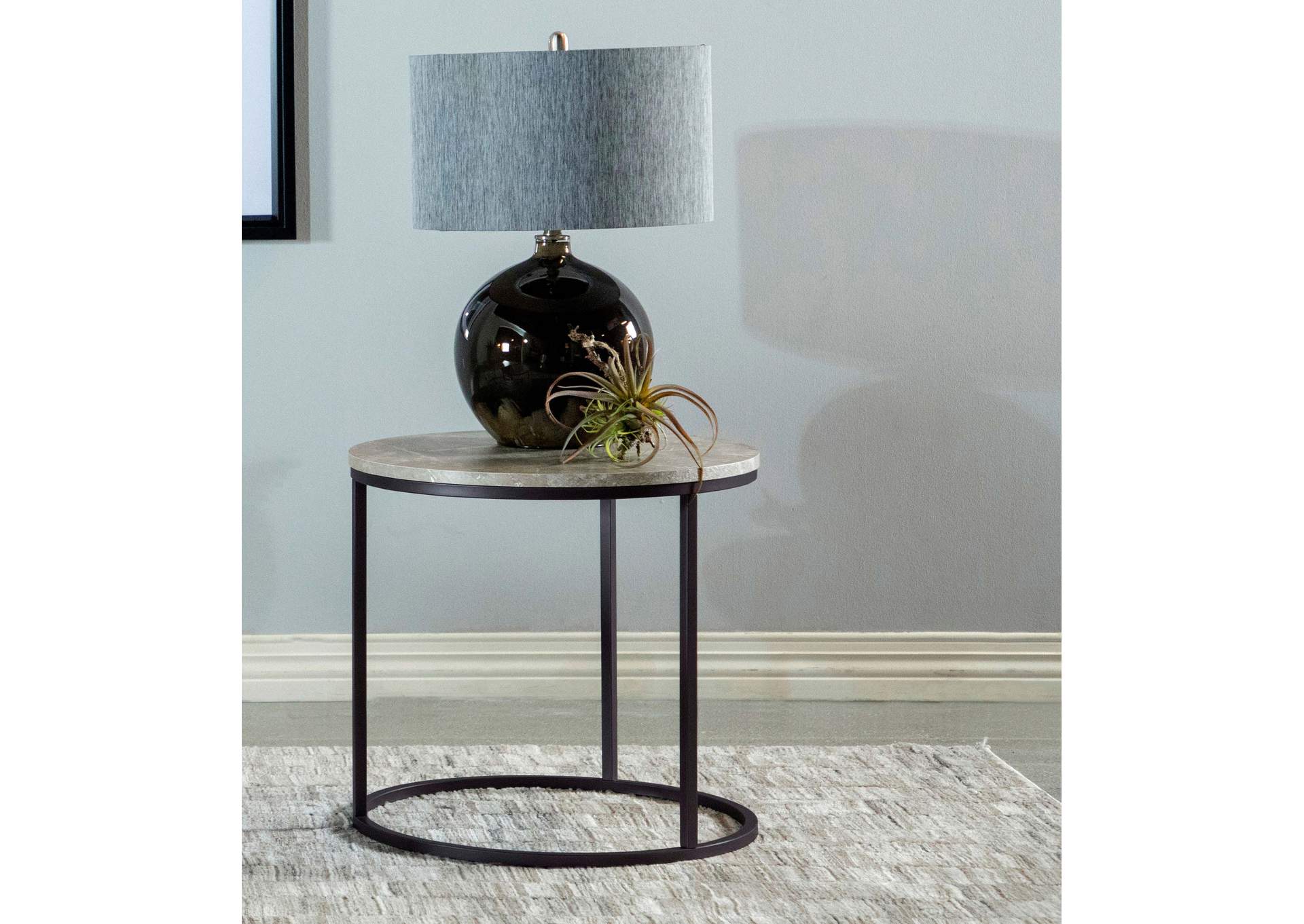 Lainey Faux Marble Round Top End Table Grey and Gunmetal,Coaster Furniture