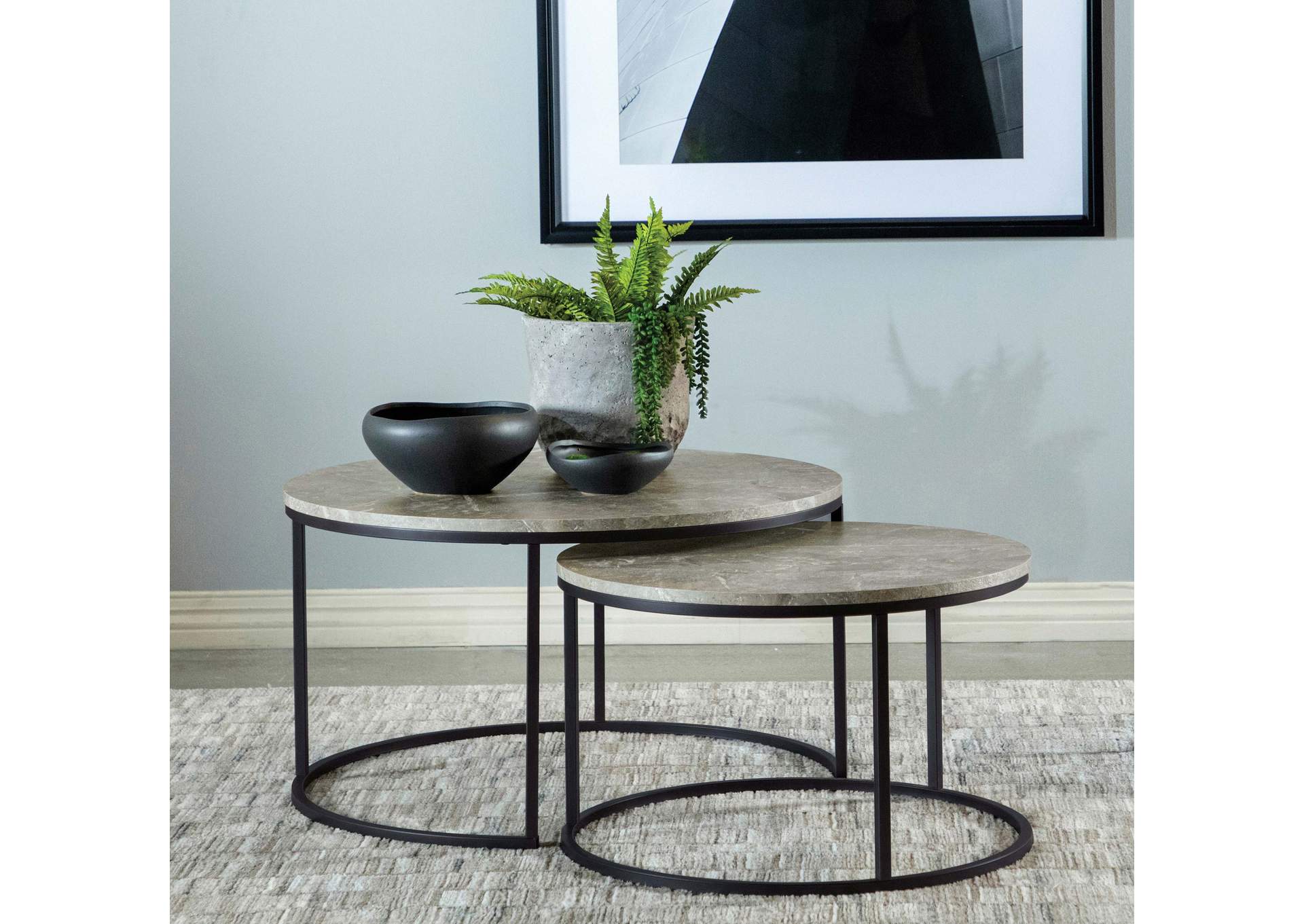 Lainey Round 2-piece Nesting Coffee Table Grey and Gunmetal,Coaster Furniture