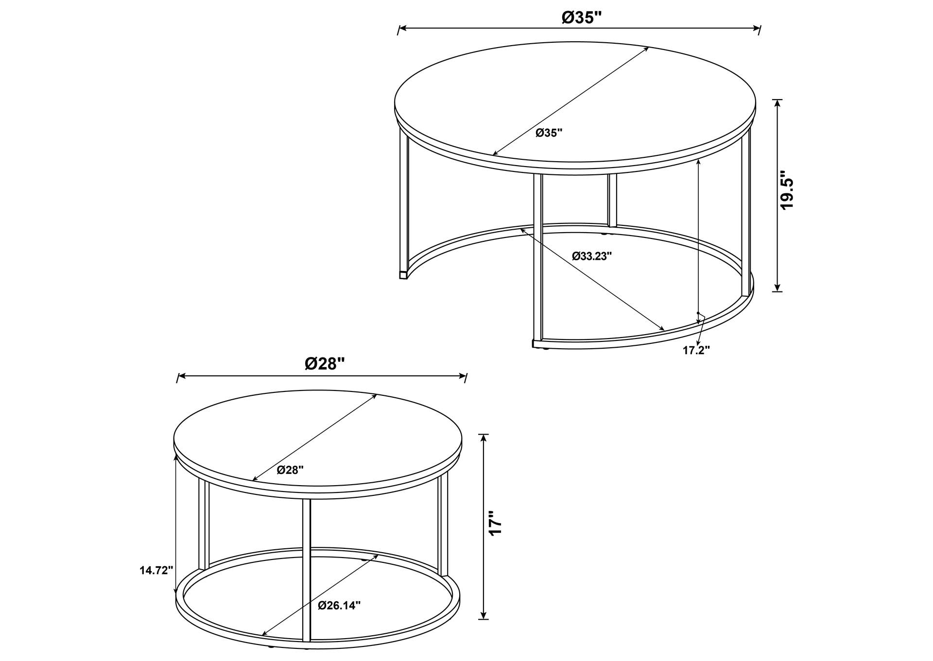 Lainey Round 2-piece Nesting Coffee Table Grey and Gunmetal,Coaster Furniture