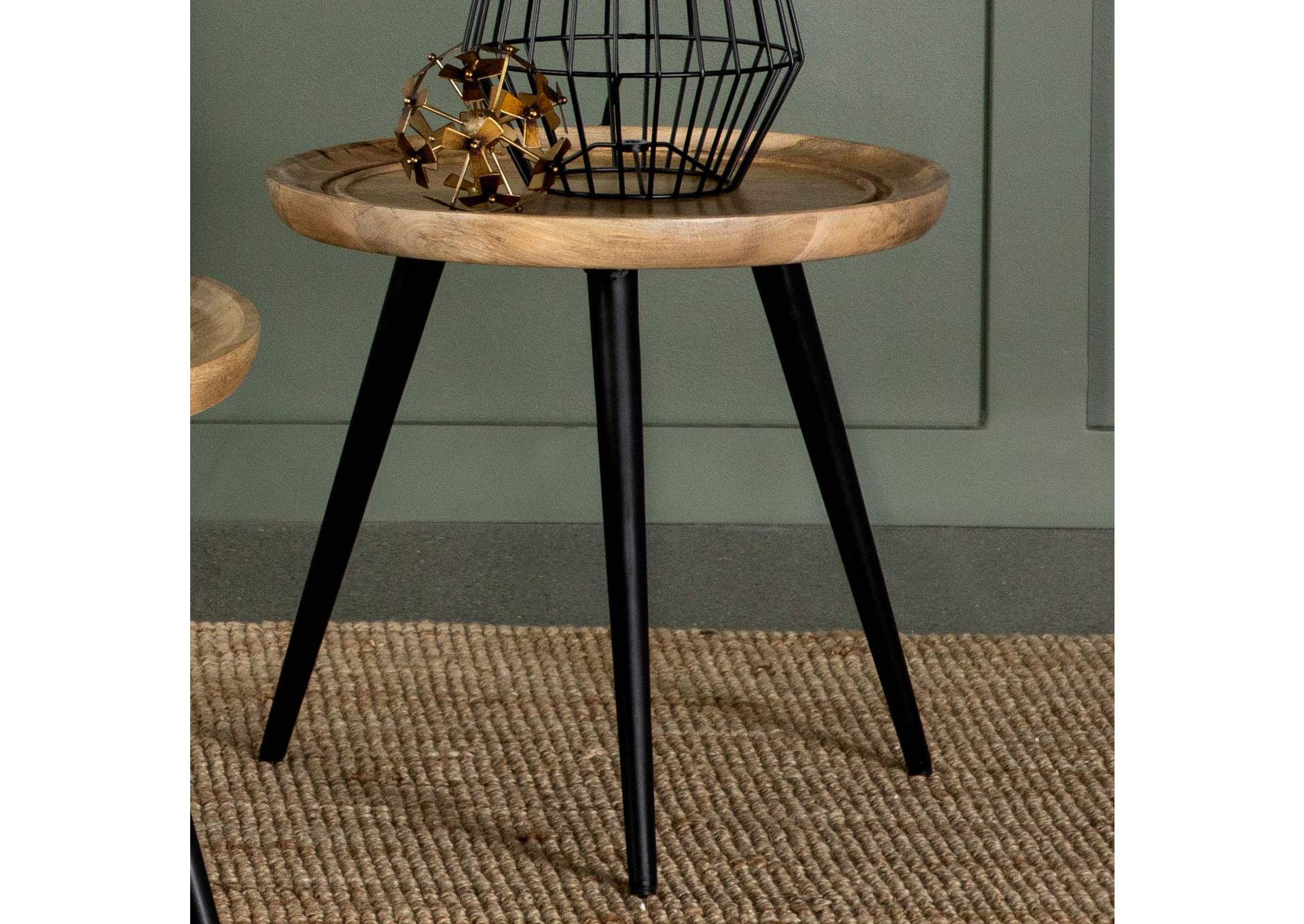 Zoe Round End Table with Trio Legs Natural and Black,Coaster Furniture