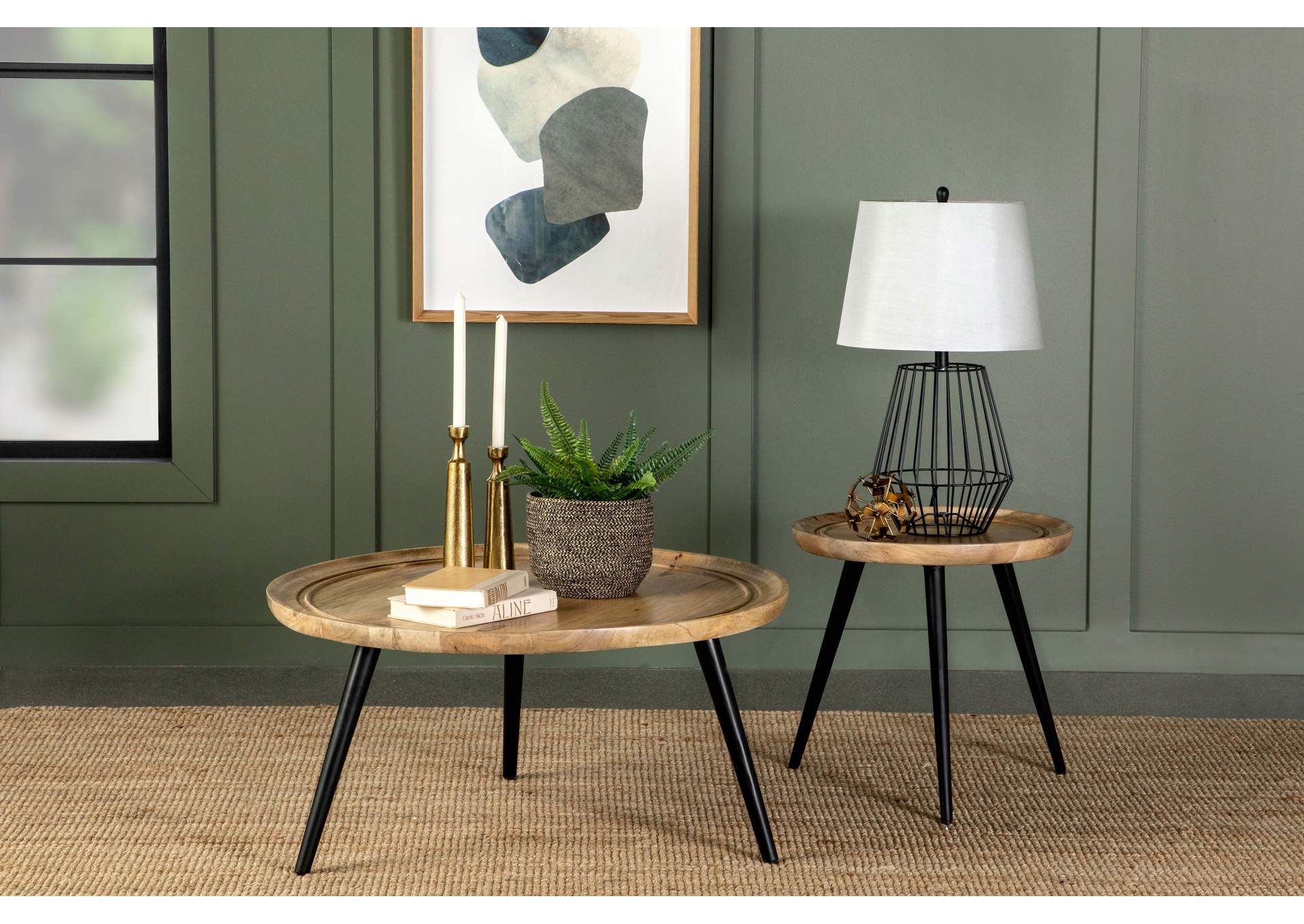 Zoe Round End Table with Trio Legs Natural and Black,Coaster Furniture