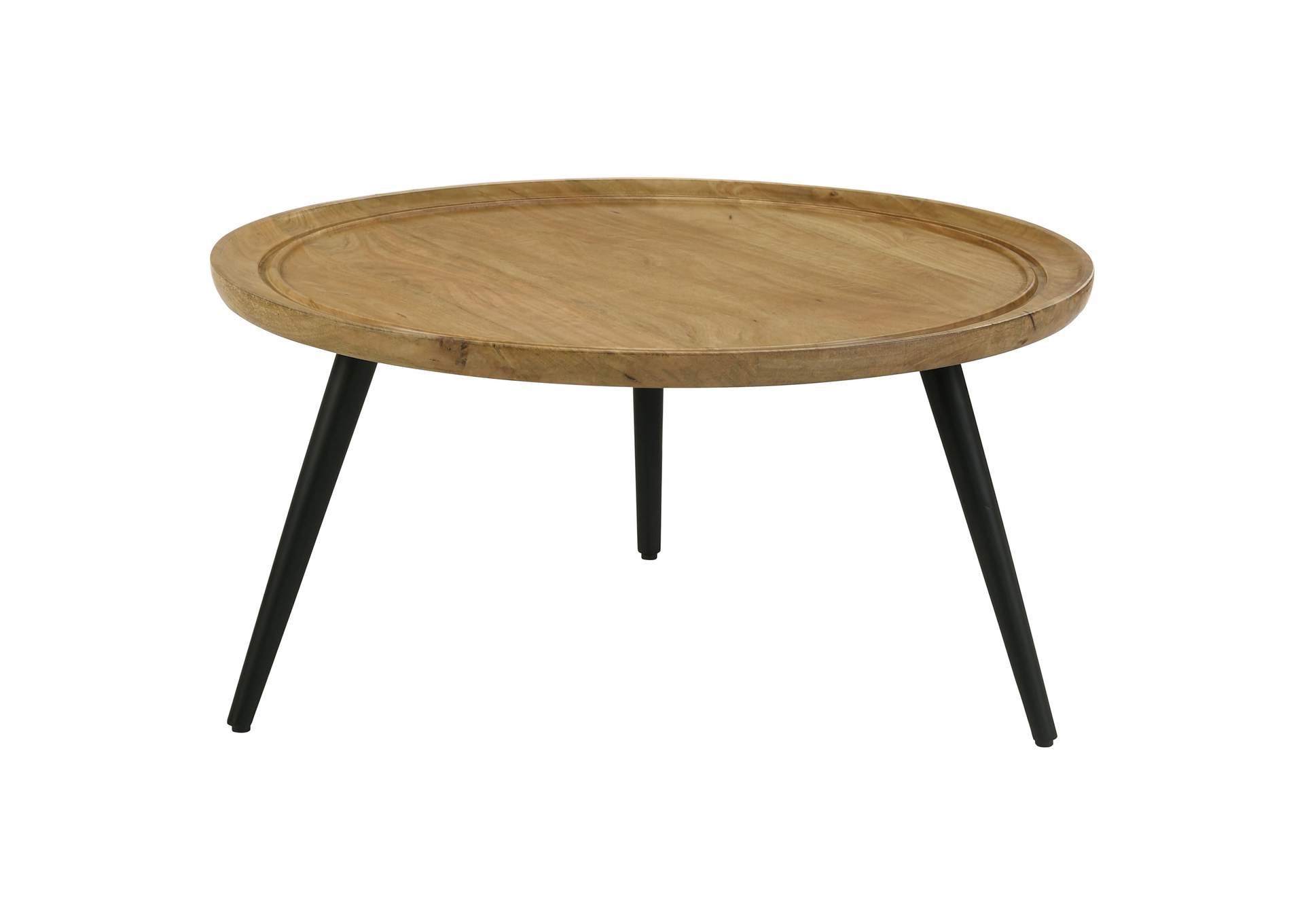 Zoe Round Coffee Table with Trio Legs Natural and Black,Coaster Furniture