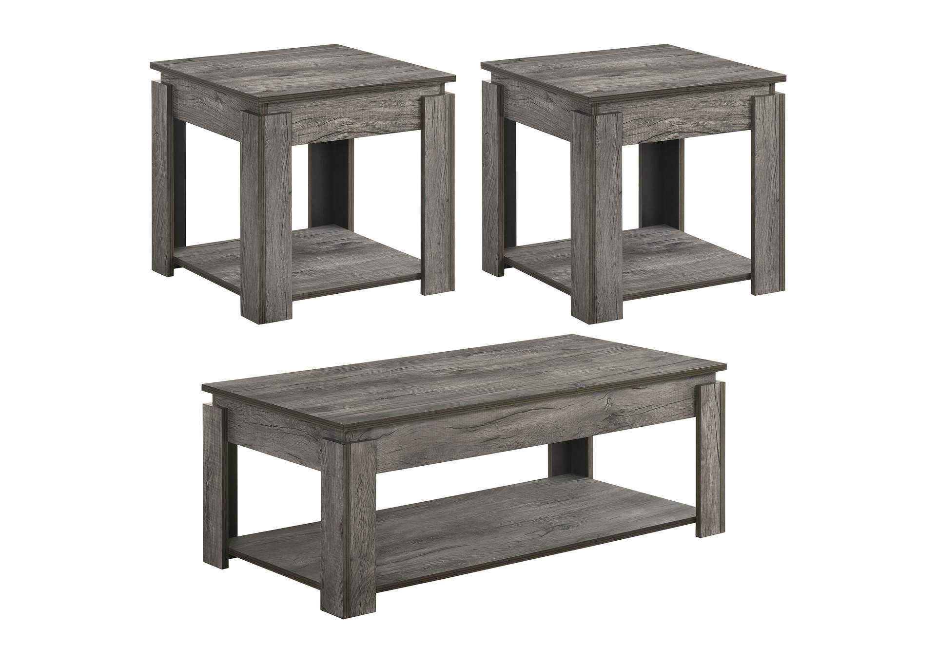 Donal 3-piece Occasional Set with Open Shelves Weathered Grey,Coaster Furniture