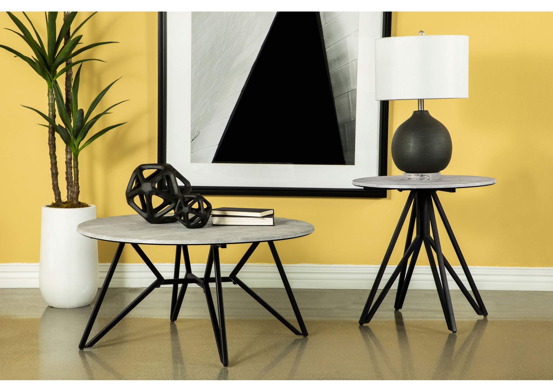 Hadi Round End Table with Hairpin Legs Cement and Gunmetal,Coaster Furniture