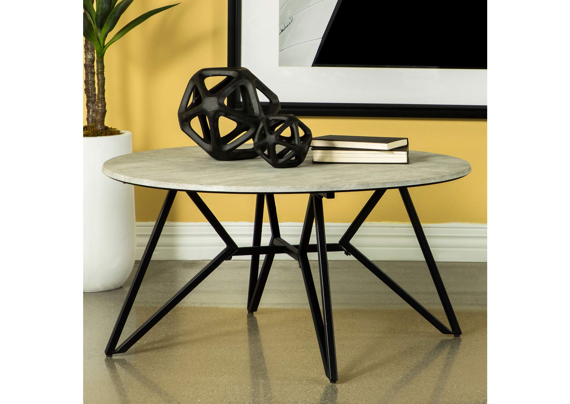 Hadi Round Coffee Table with Hairpin Legs Cement and Gunmetal,Coaster Furniture