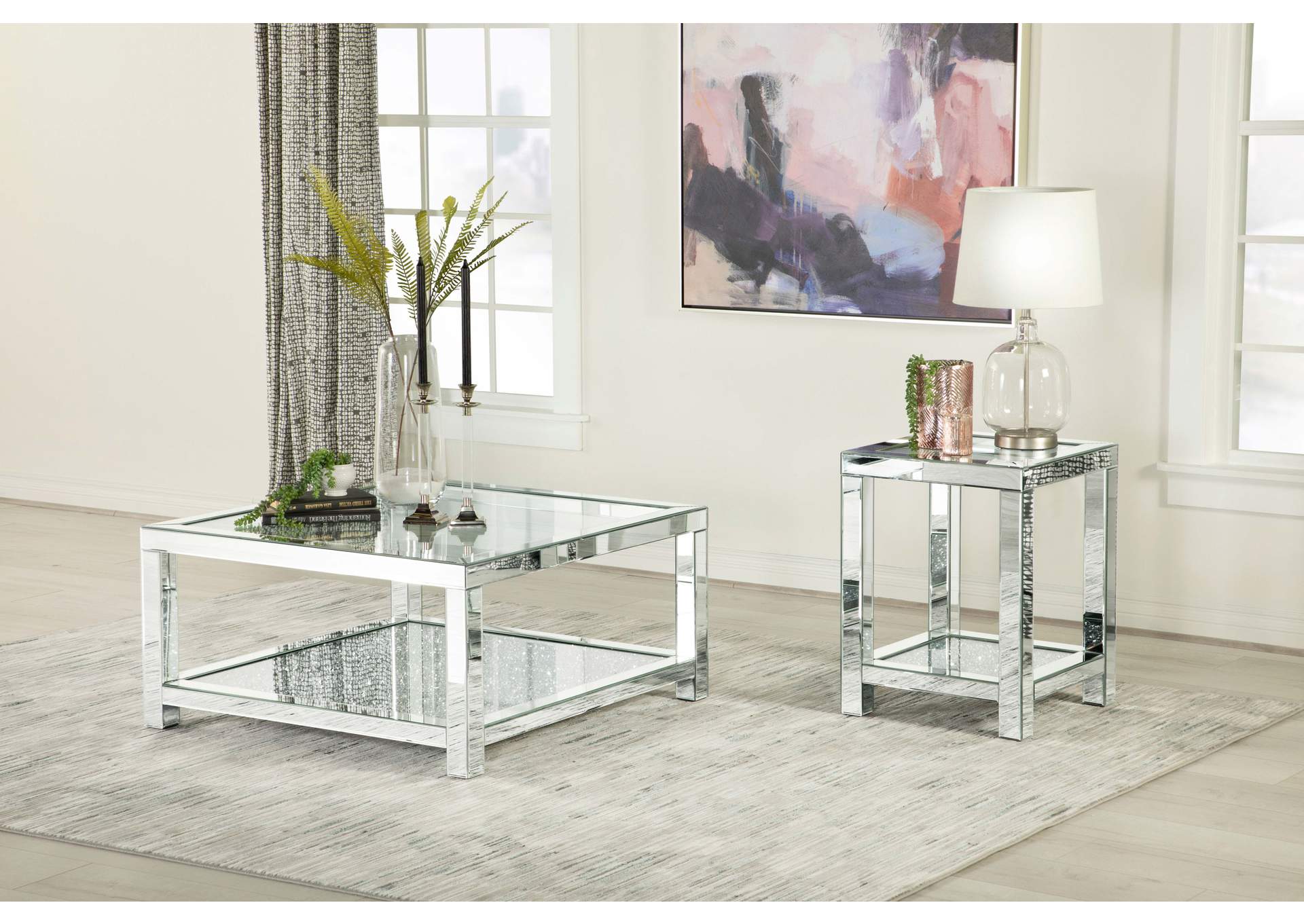 Valentina Square End Table with Glass Top Mirror,Coaster Furniture