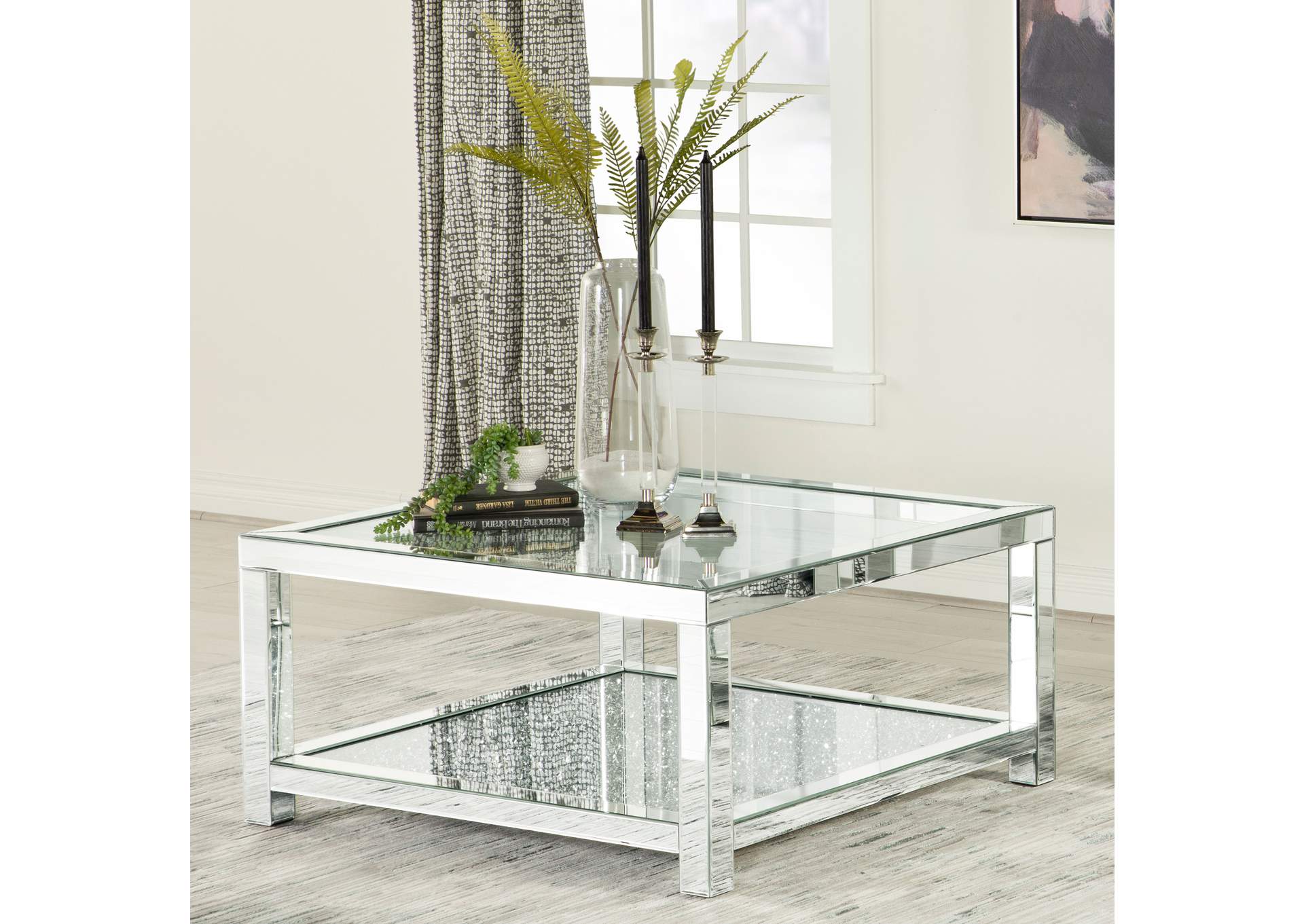 Valentina Rectangular Coffee Table with Glass Top Mirror,Coaster Furniture