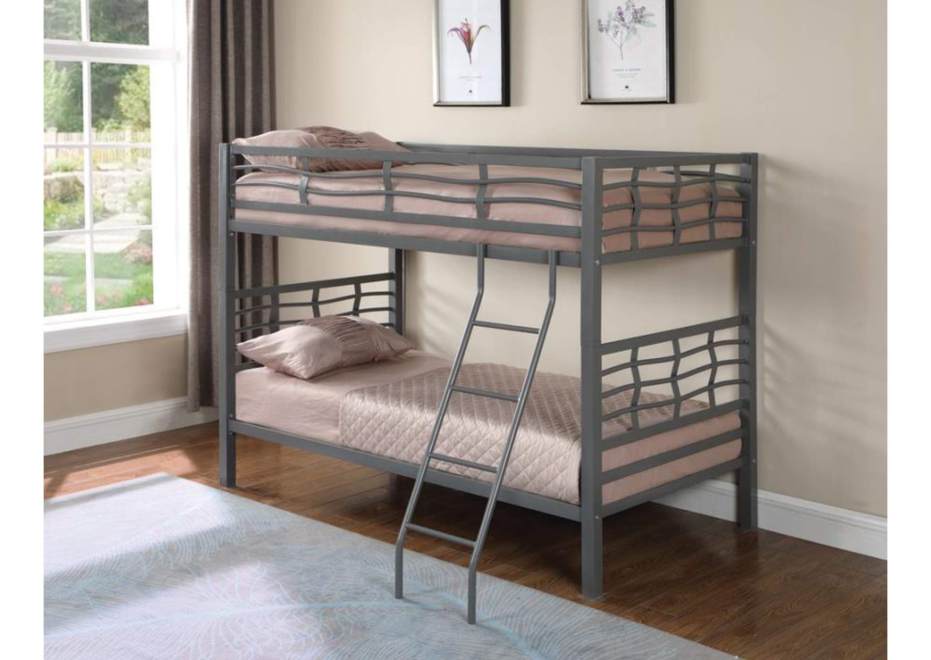 Fairfax Twin Over Twin Bunk Bed With Ladder Light Gunmetal,Coaster Furniture