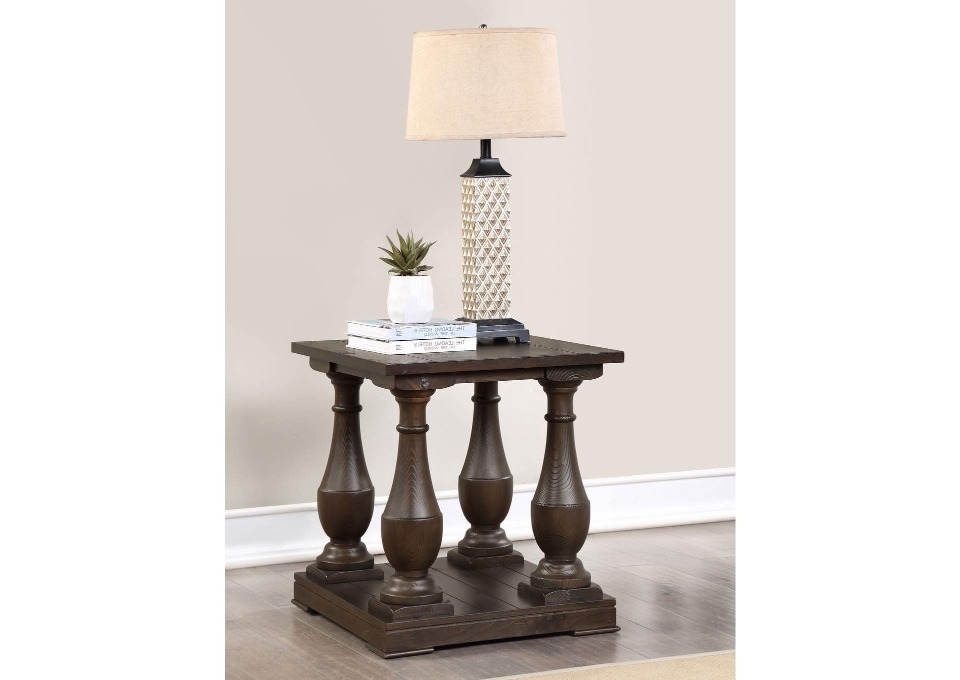 Walden Rectangular End Table with Turned Legs and Floor Shelf Coffee,Coaster Furniture