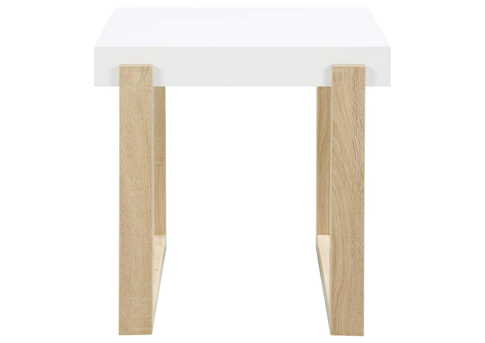 Pala Rectangular End Table With Sled Base White High Gloss And Natural,Coaster Furniture