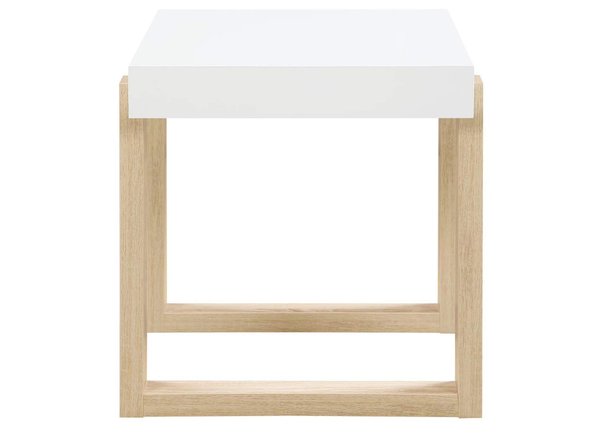 Pala Rectangular End Table With Sled Base White High Gloss And Natural,Coaster Furniture