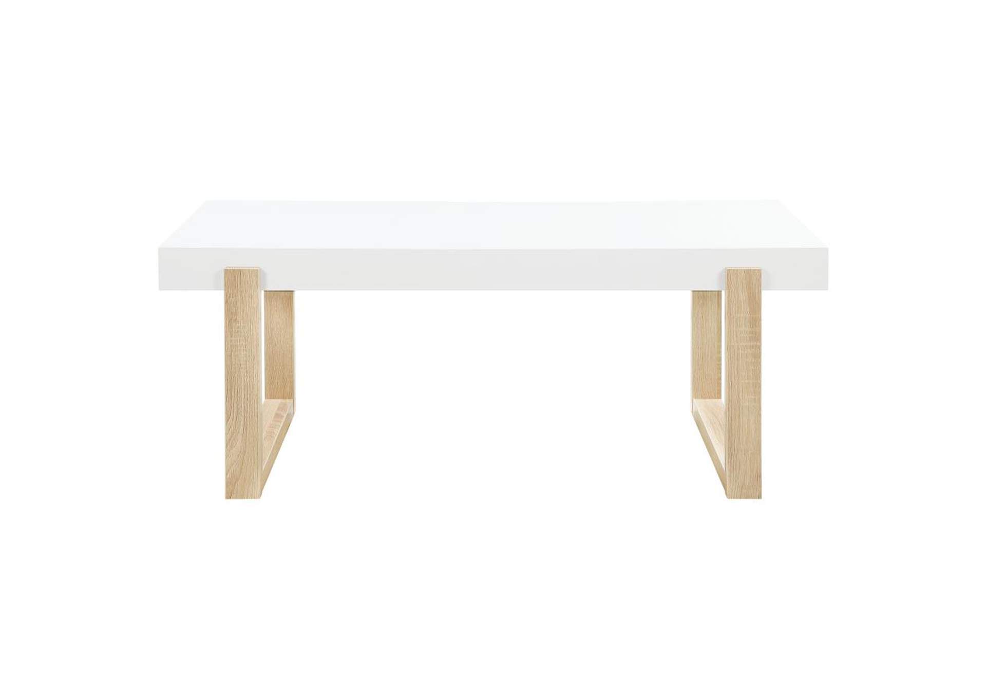 Pala Rectangular Coffee Table With Sled Base White High Gloss And Natural,Coaster Furniture