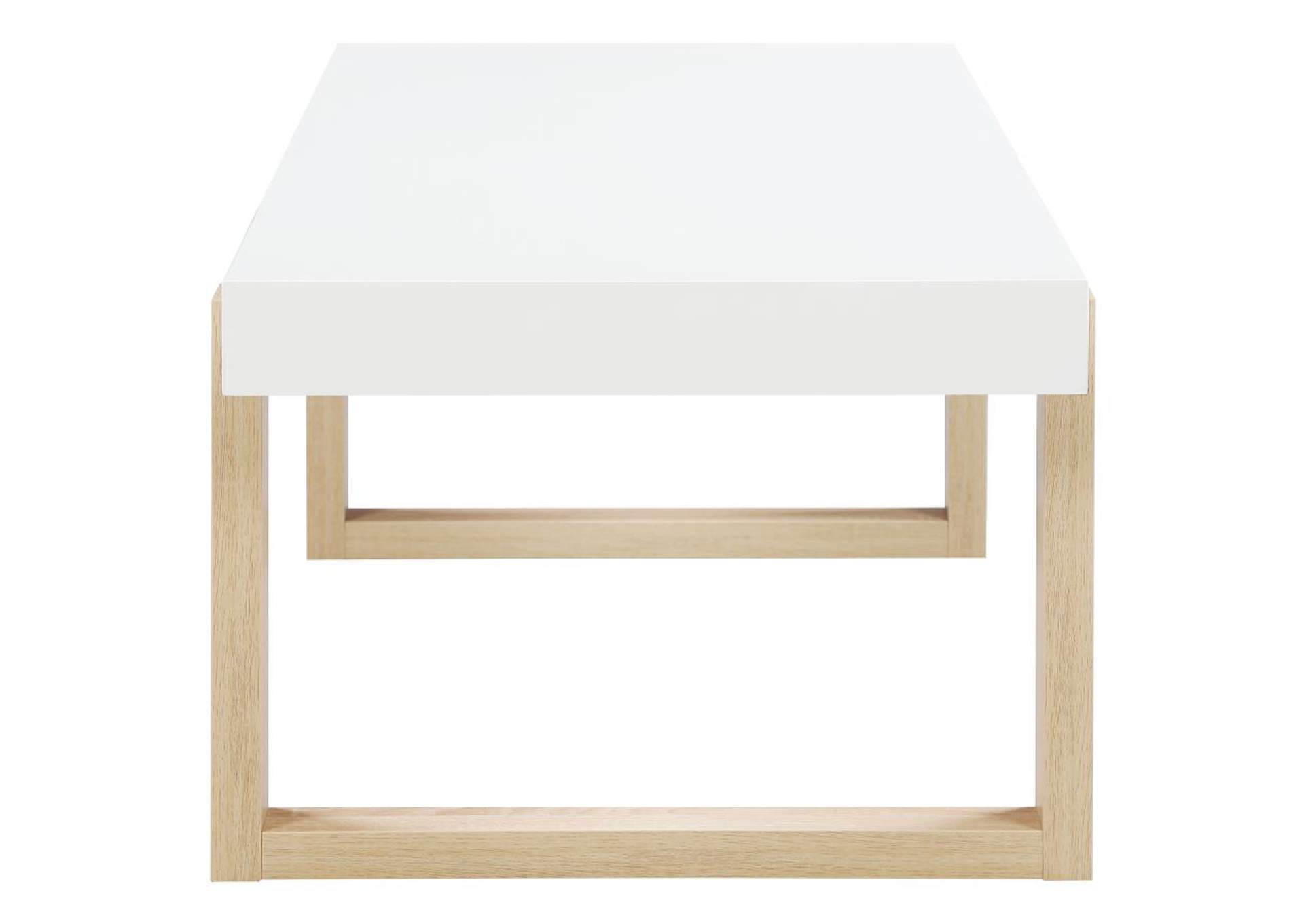 Pala Rectangular Coffee Table With Sled Base White High Gloss And Natural,Coaster Furniture